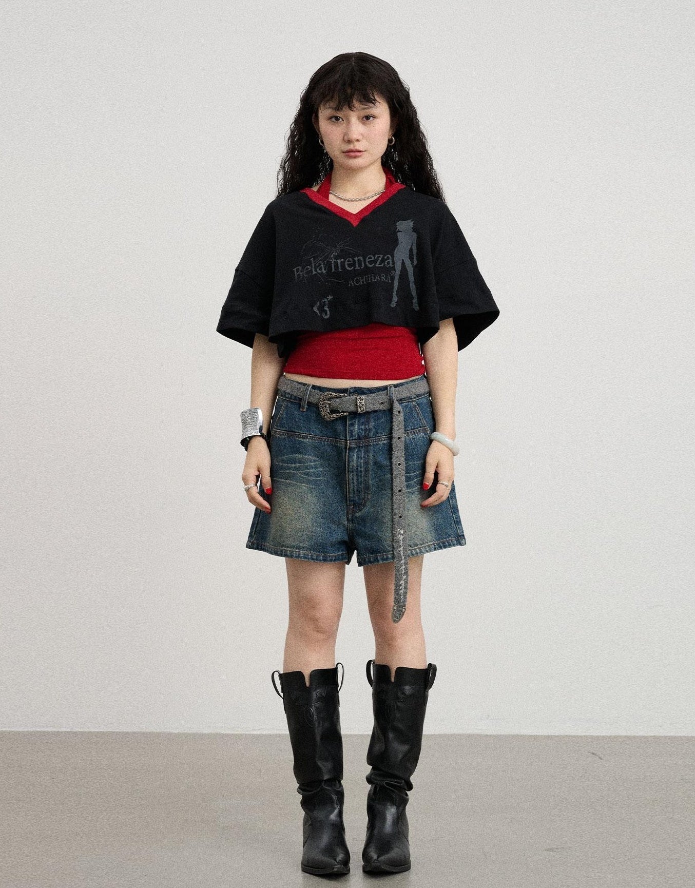 Achihara Summer V-Neck Puff Short Sleeve Tee - Loose Fit Cotton Blend Top