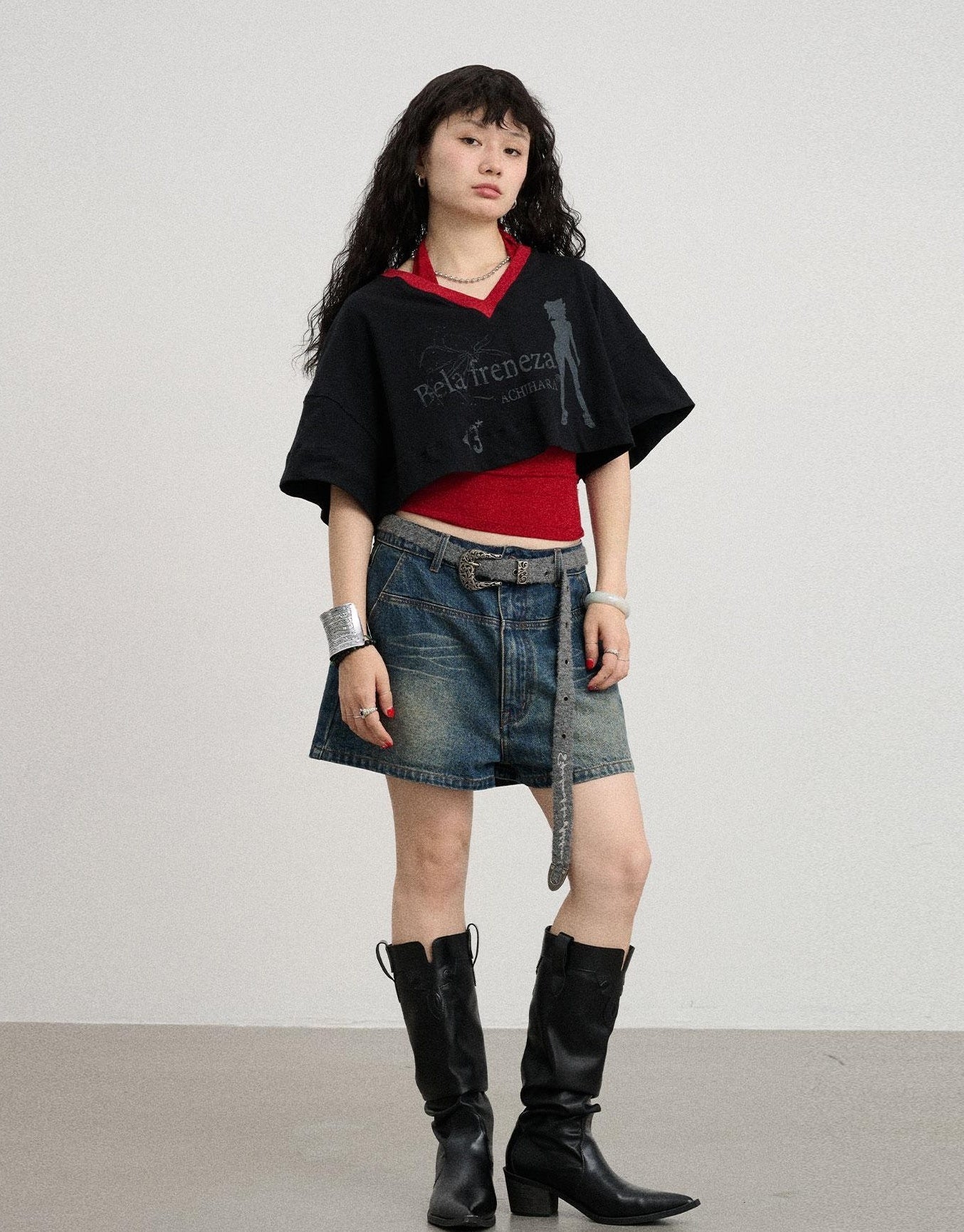 Achihara Summer V-Neck Puff Short Sleeve Tee - Loose Fit Cotton Blend Top