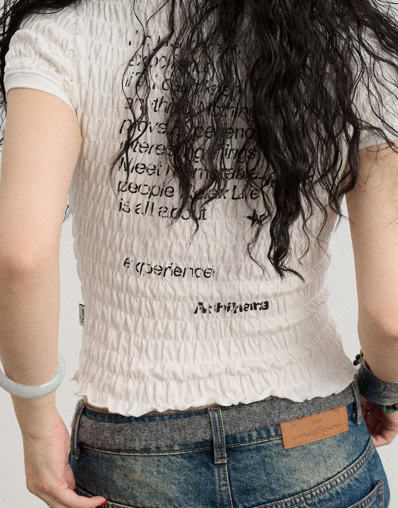 Achihara Summer V Neck Ruffle Cotton Tee