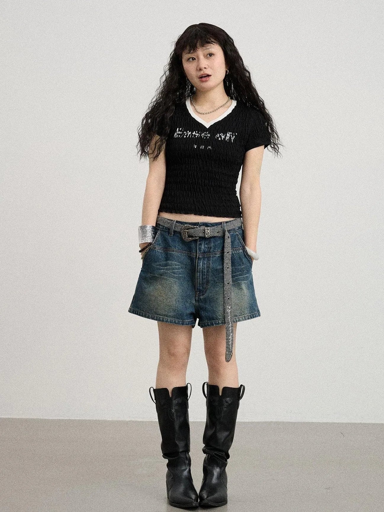 Summer V-neck Ruffle Cotton Tee