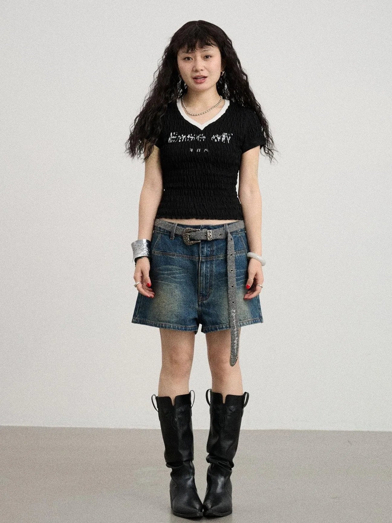 Summer V-neck Ruffle Cotton Tee