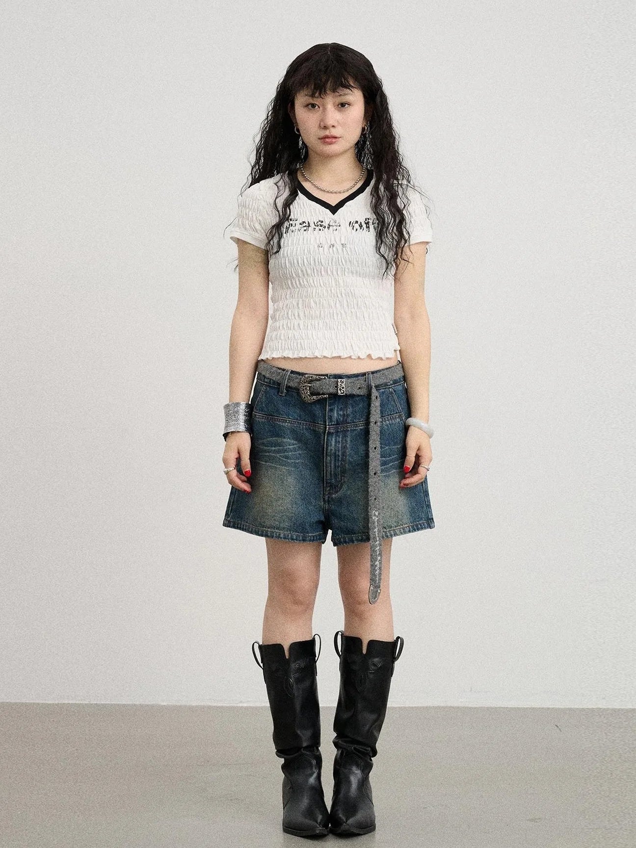 Summer V-neck Ruffle Cotton Tee