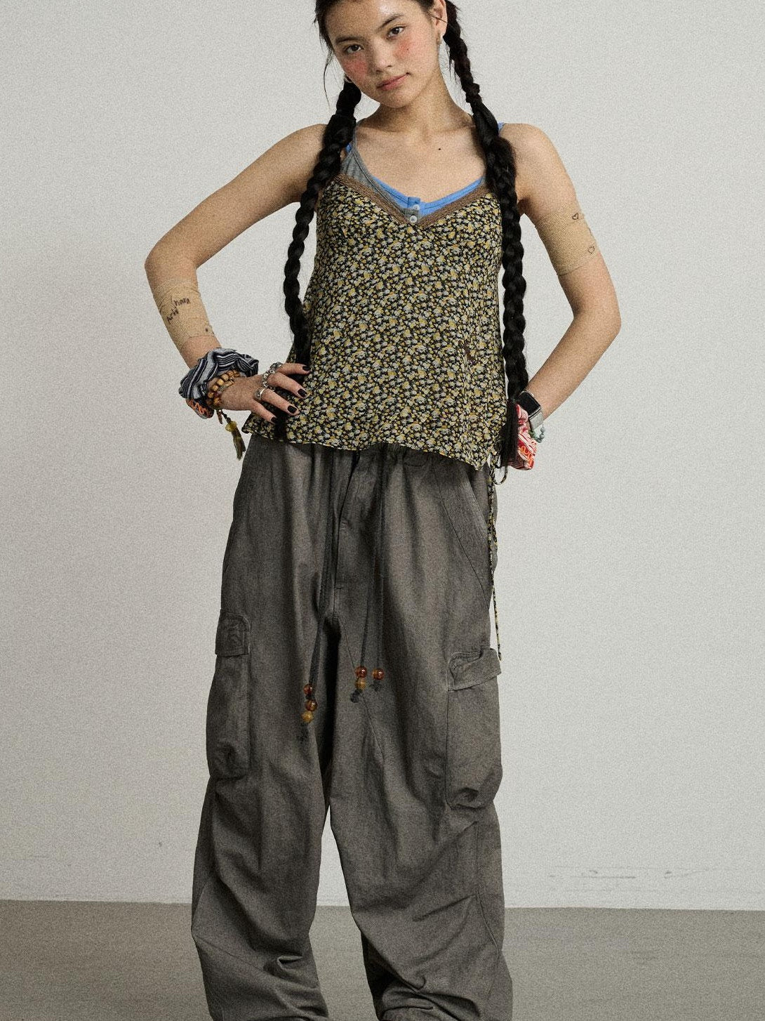Achihara Summer Womens Lightweight Cotton Blurred Trousers Pants
