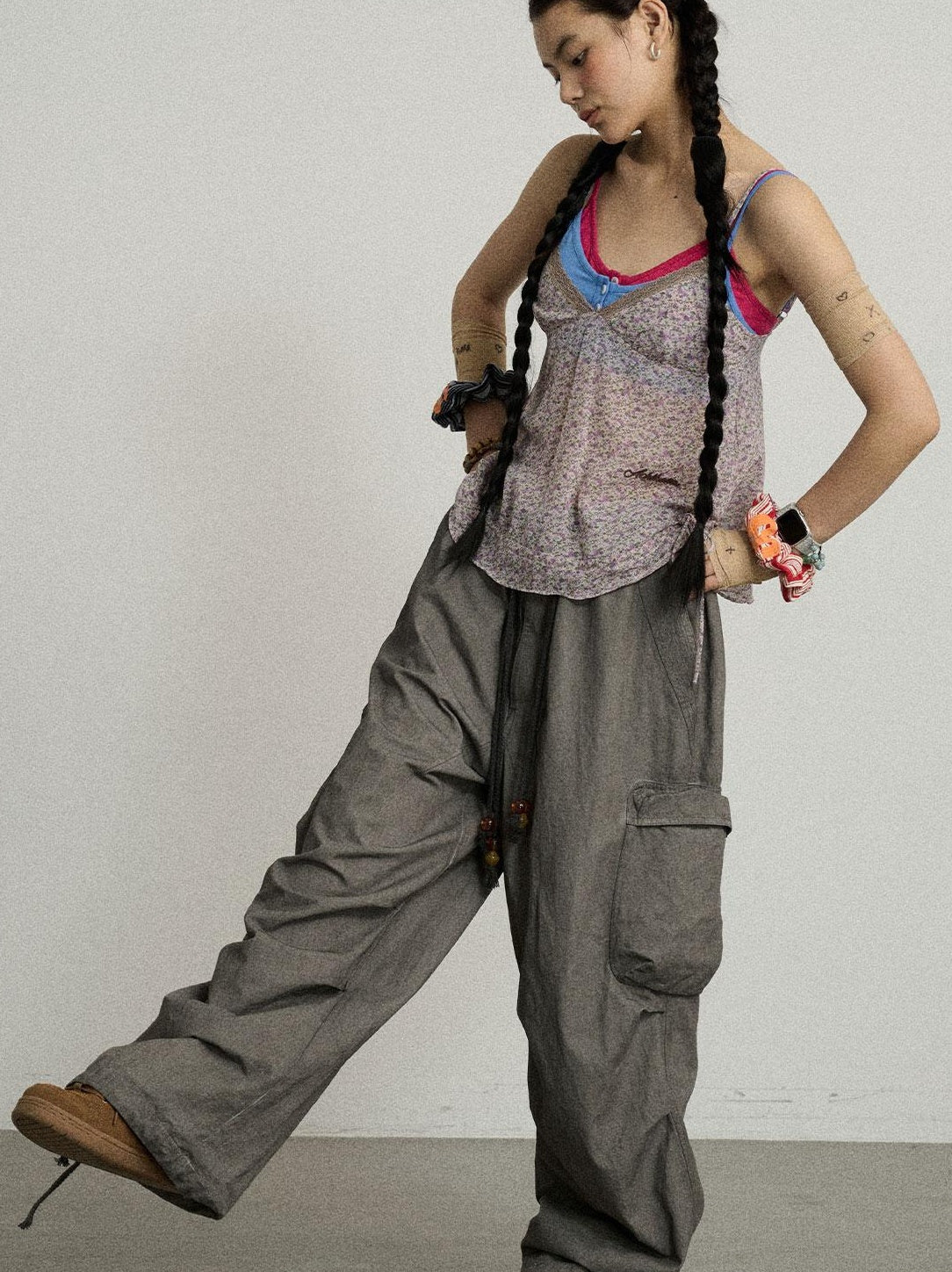 Achihara Summer Womens Lightweight Cotton Blurred Trousers Pants