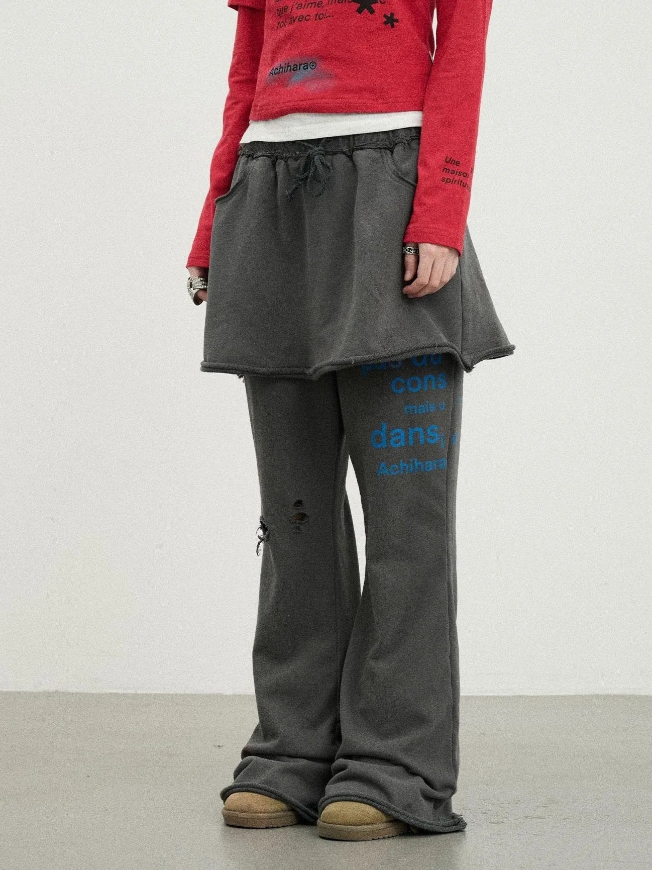 Sunday Park French Print Flared Pants