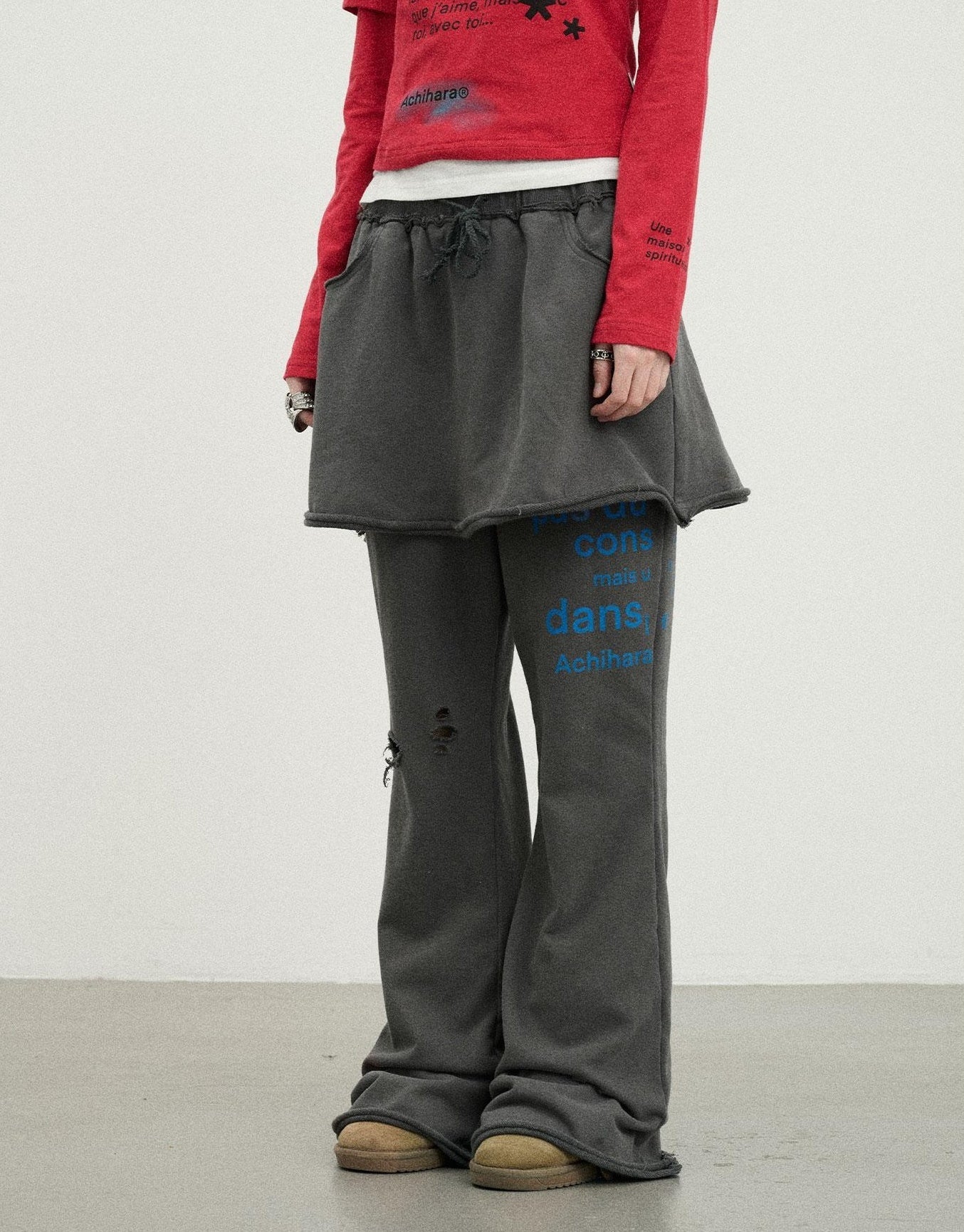 Achihara Sunday Park French Print Flared Pants