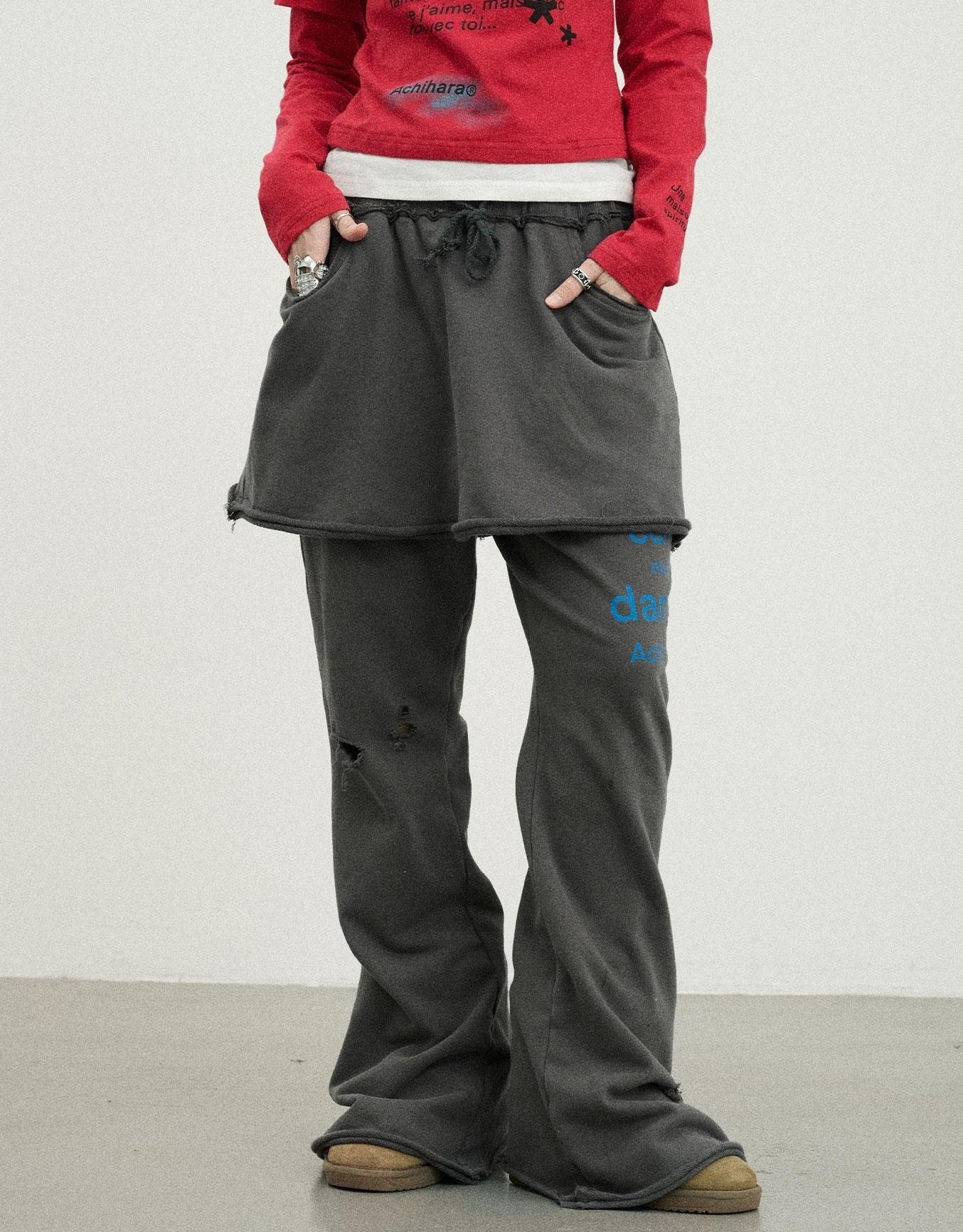 Achihara Sunday Park French Print Flared Pants