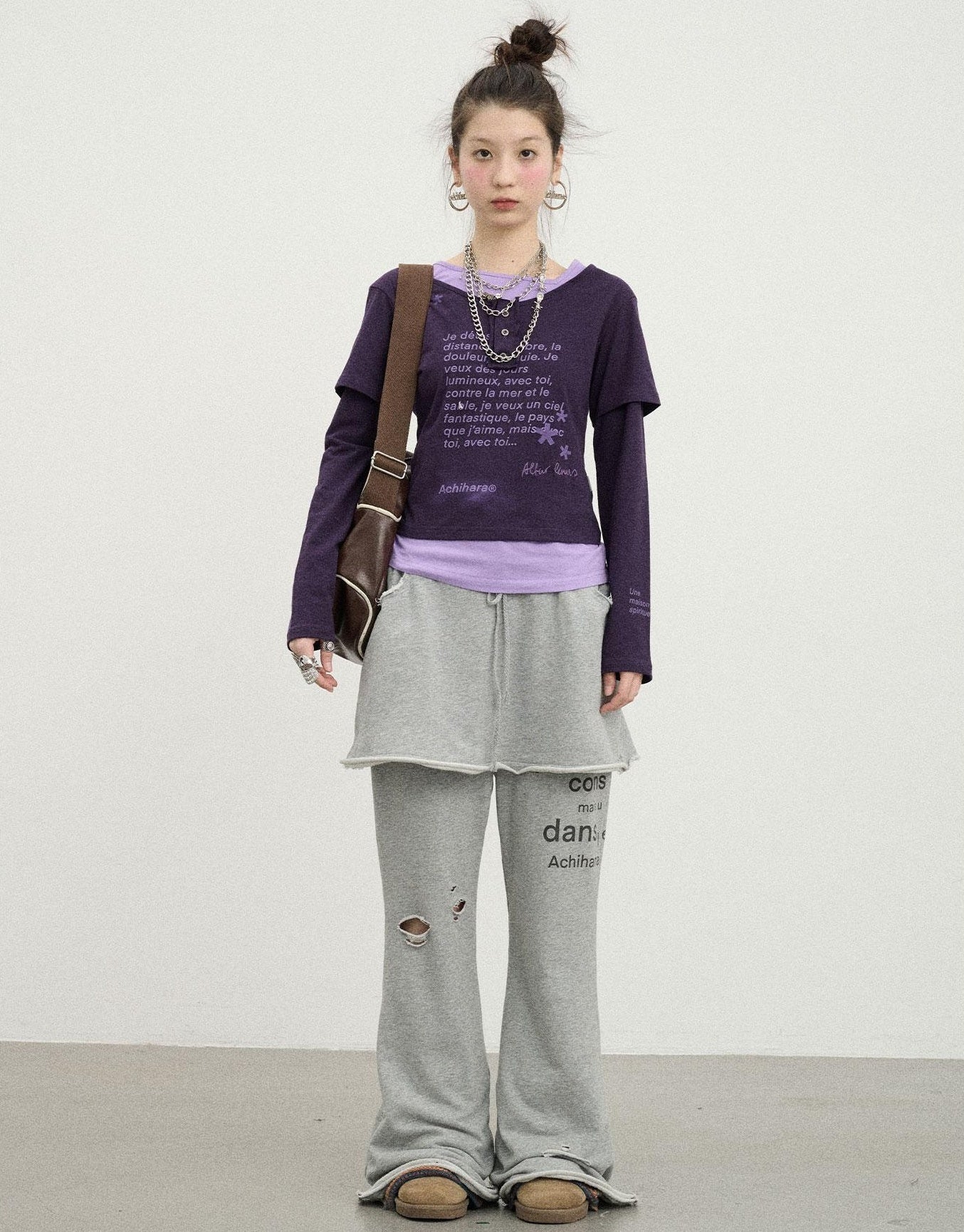 Achihara Sunday Park French Print Flared Pants