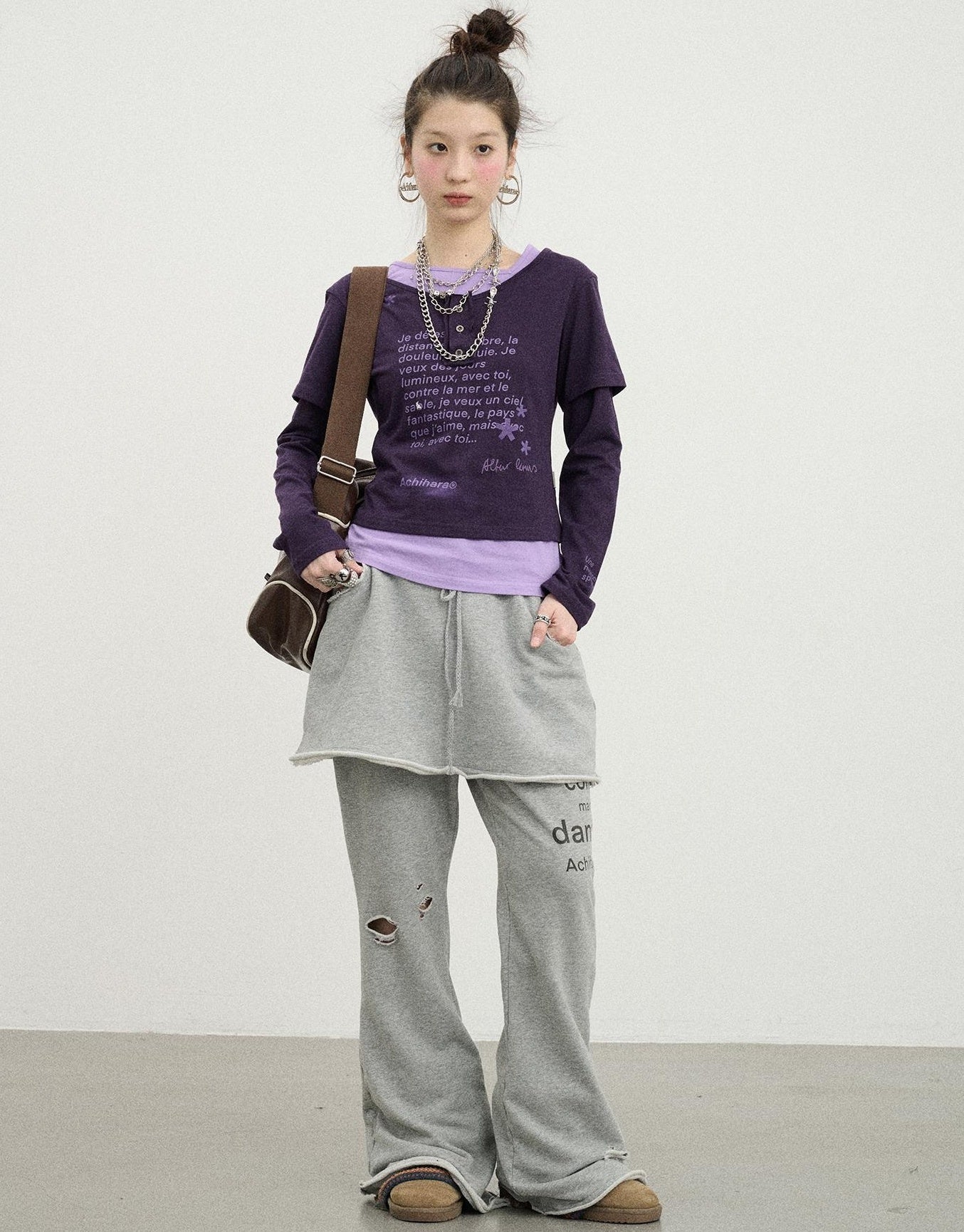 Achihara Sunday Park French Print Flared Pants