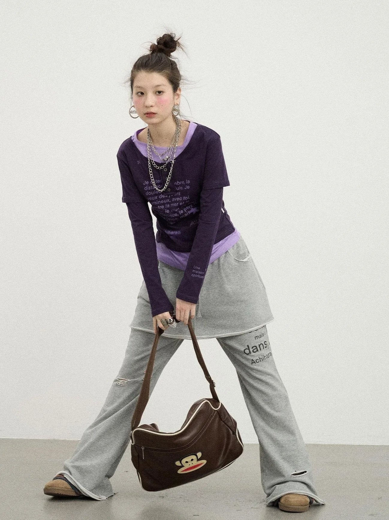 Sunday Park French Print Flared Pants