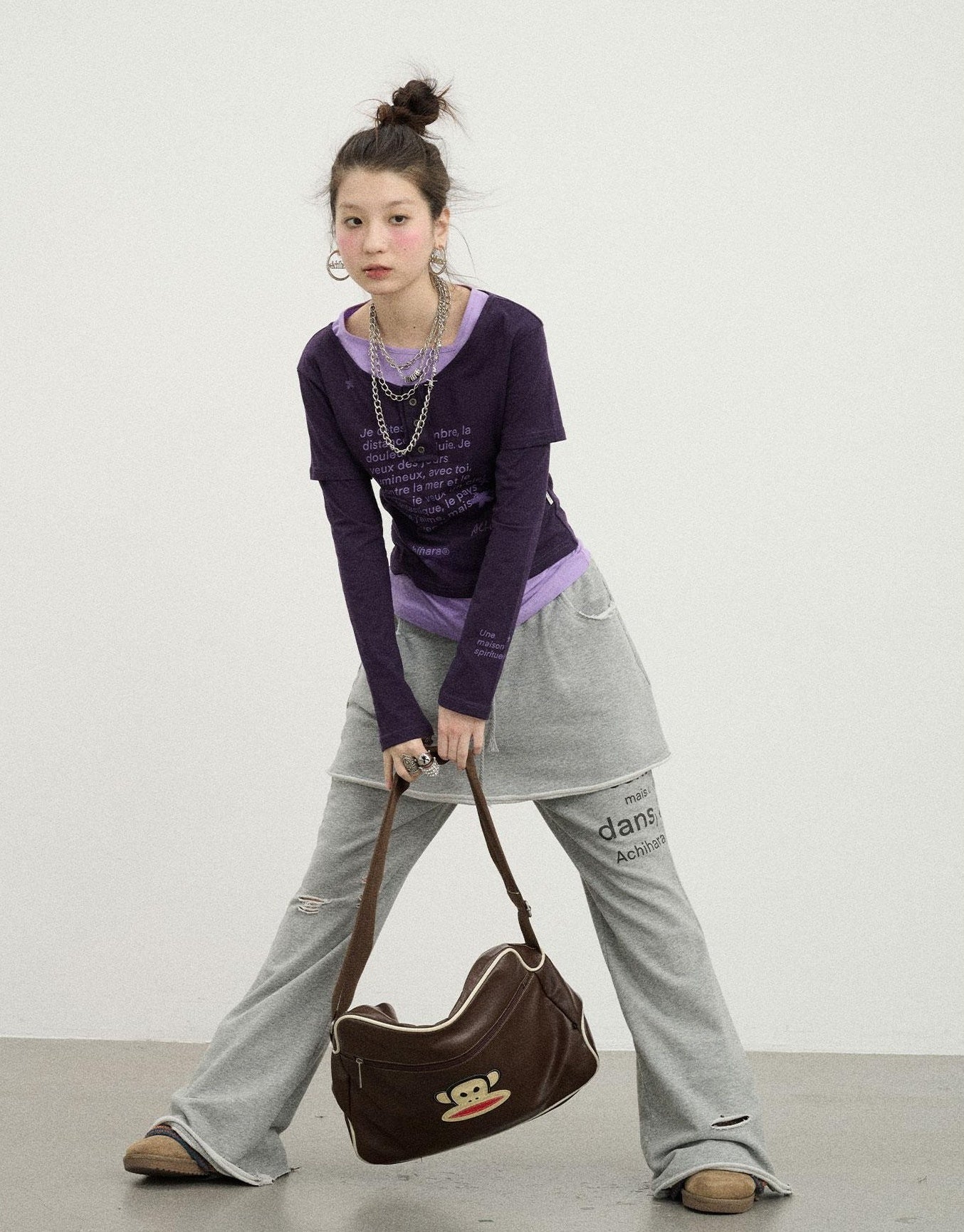 Achihara Sunday Park French Print Flared Pants