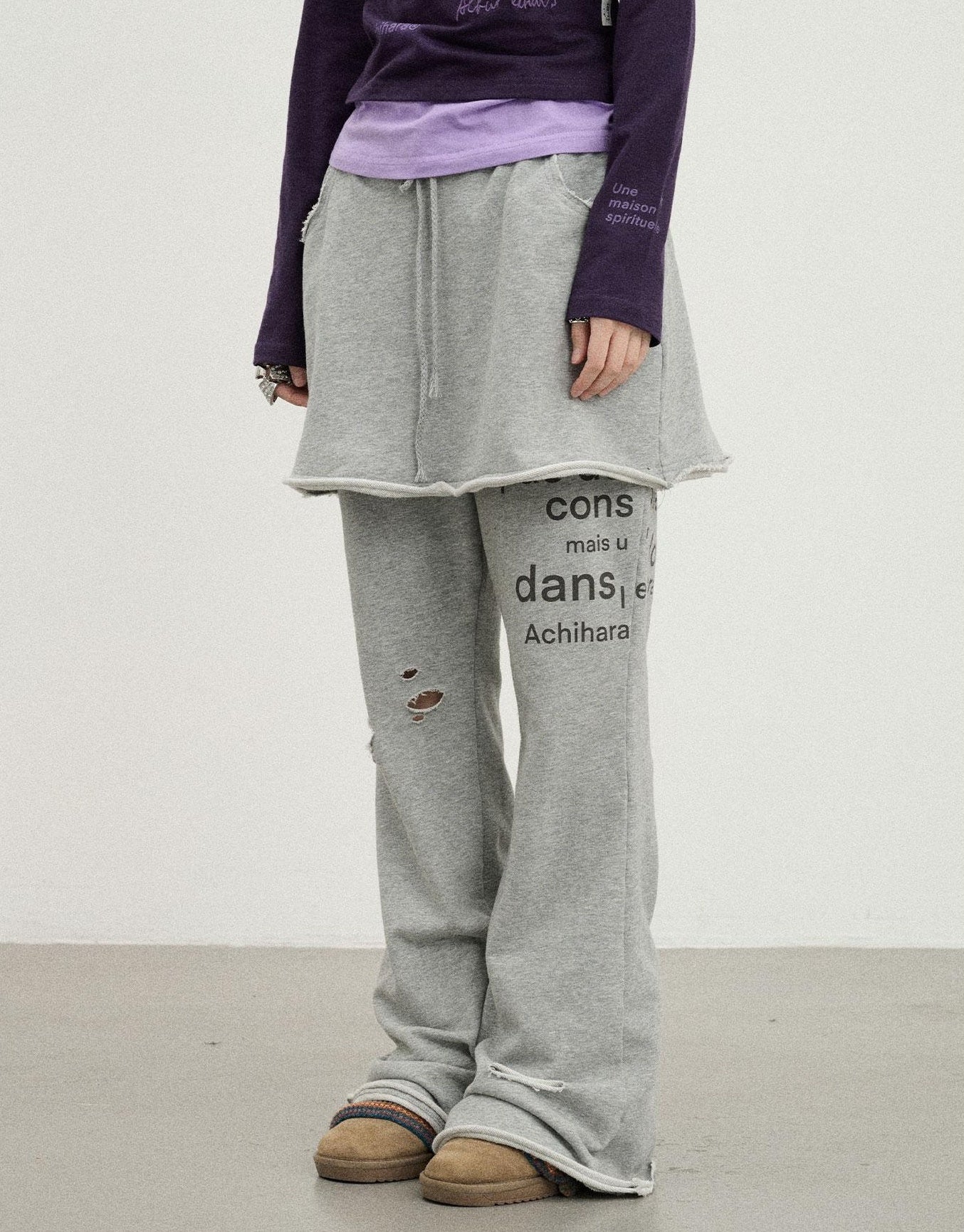 Achihara Sunday Park French Print Flared Pants