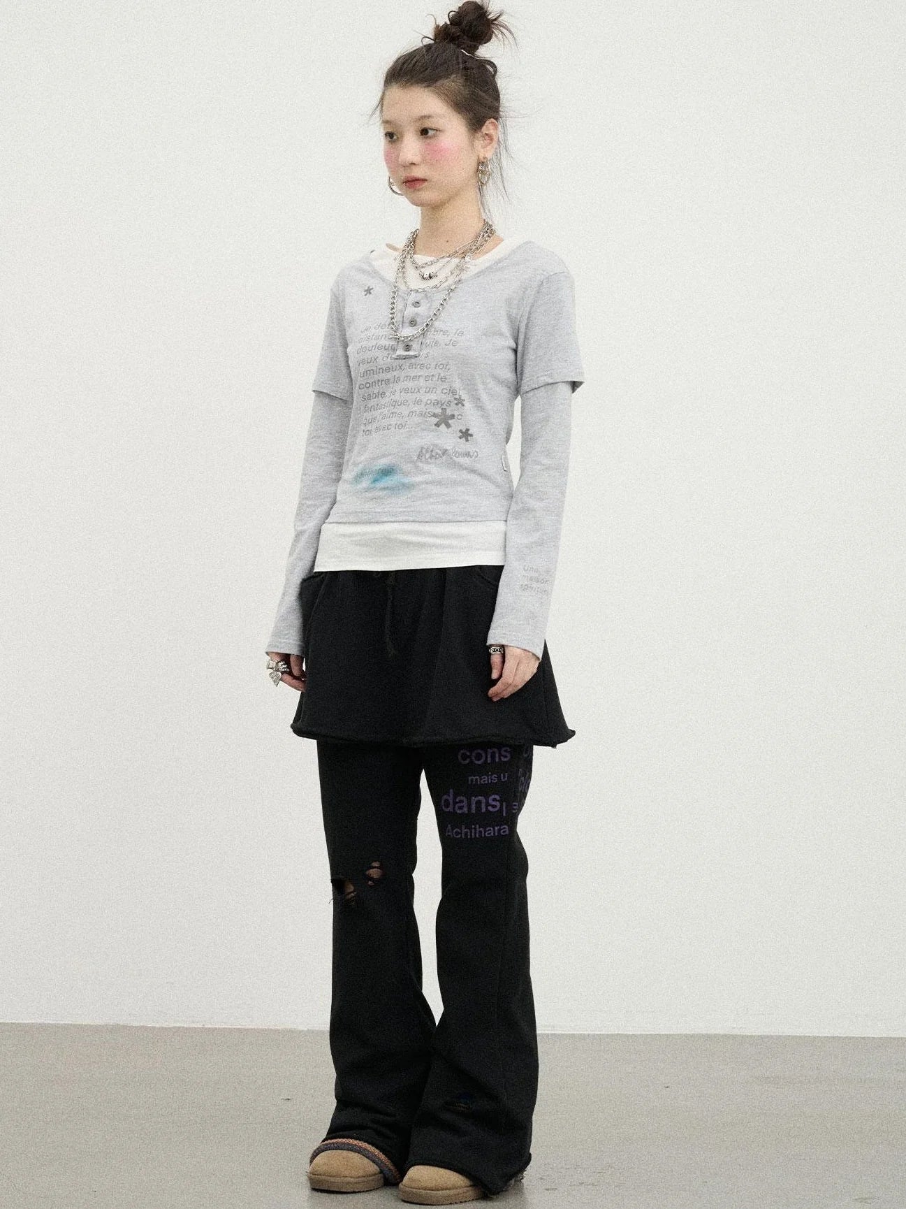 Sunday Park French Print Flared Pants