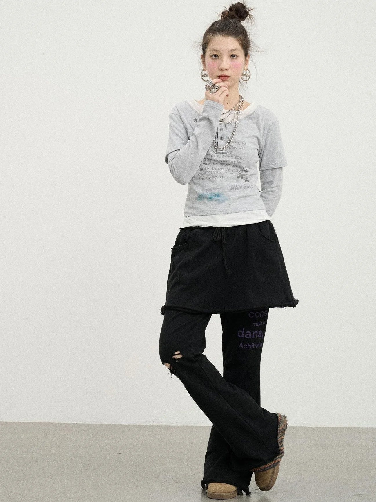 Sunday Park French Print Flared Pants