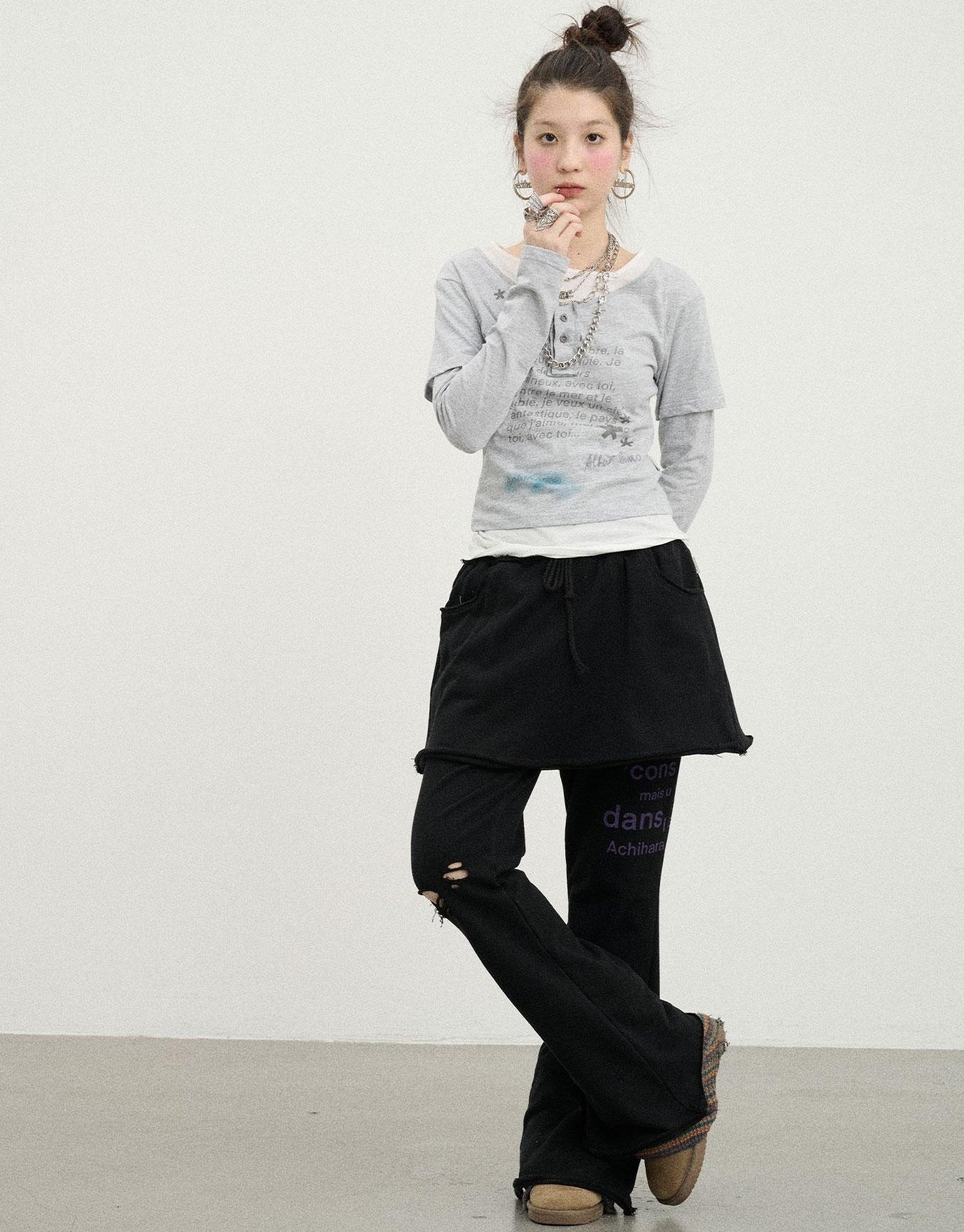 Achihara Sunday Park French Print Flared Pants
