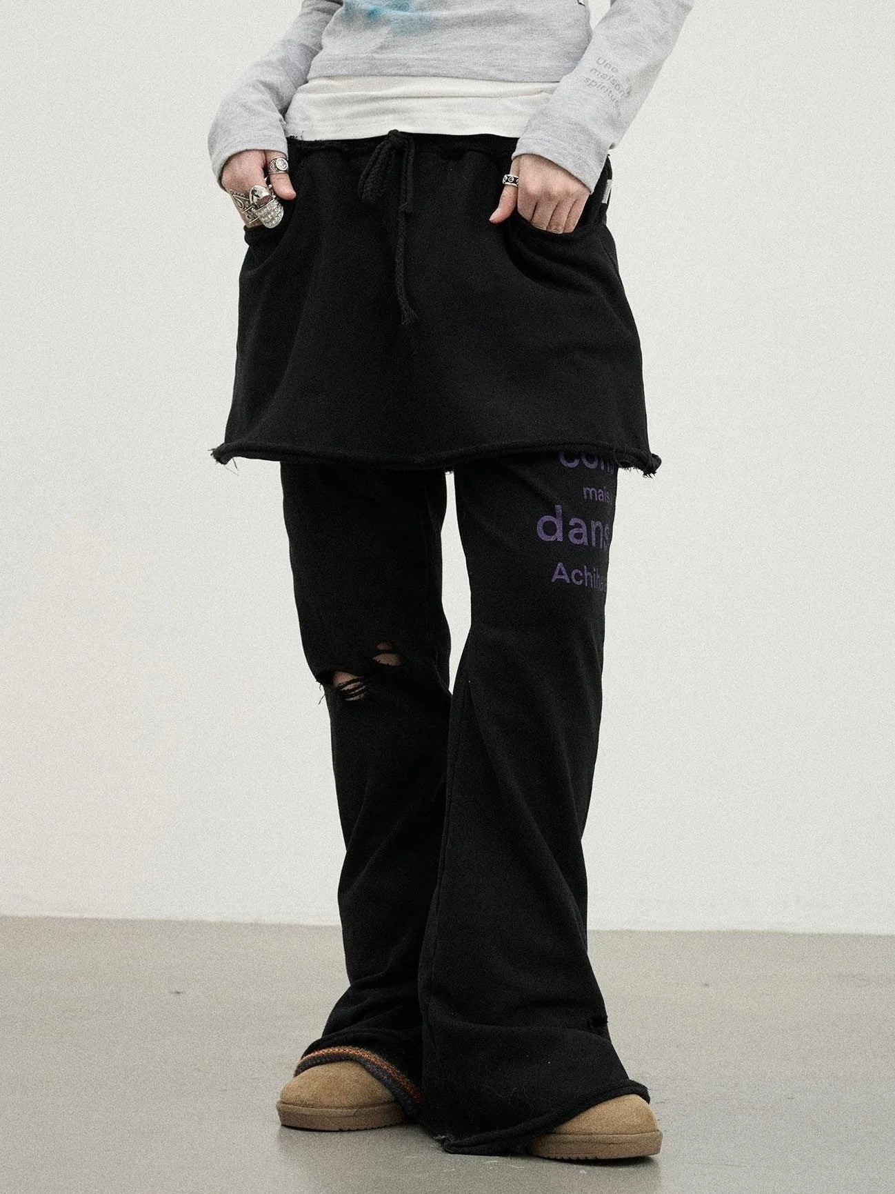 Sunday Park French Print Flared Pants