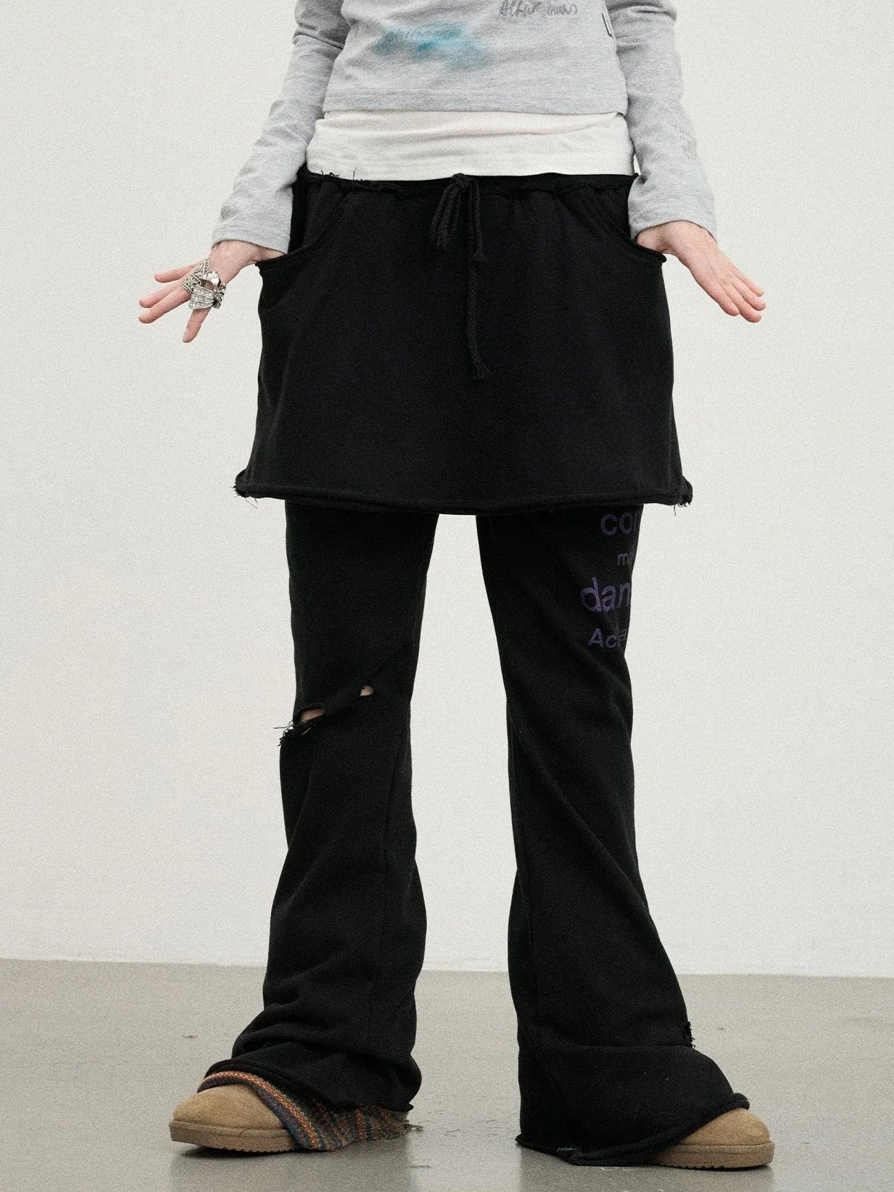 Sunday Park French Print Flared Pants