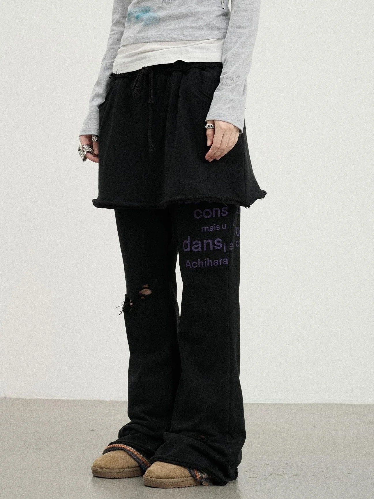 Sunday Park French Print Flared Pants