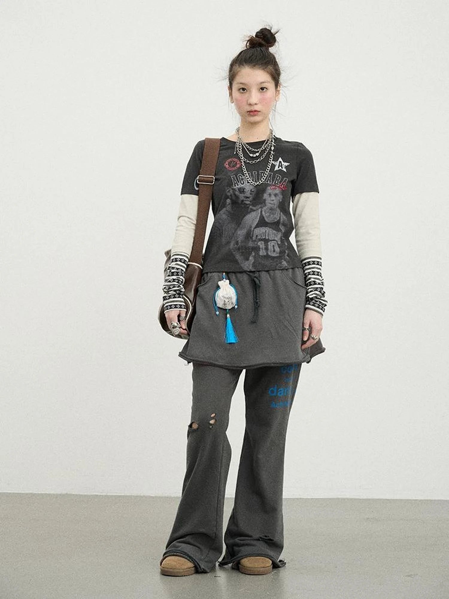 Sunday Park French Print Flared Pants