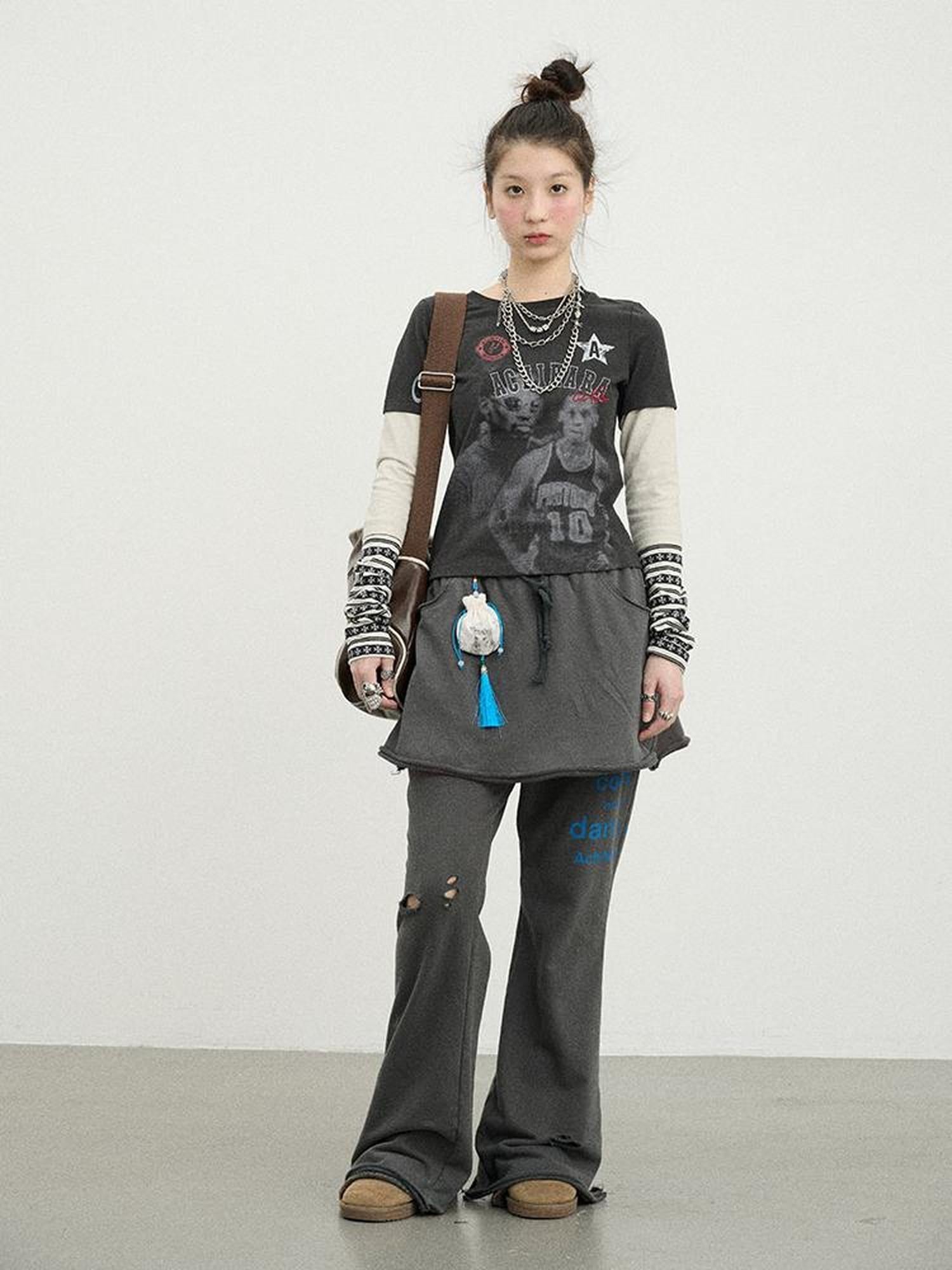 Achihara Sunday Park French Print Flared Pants