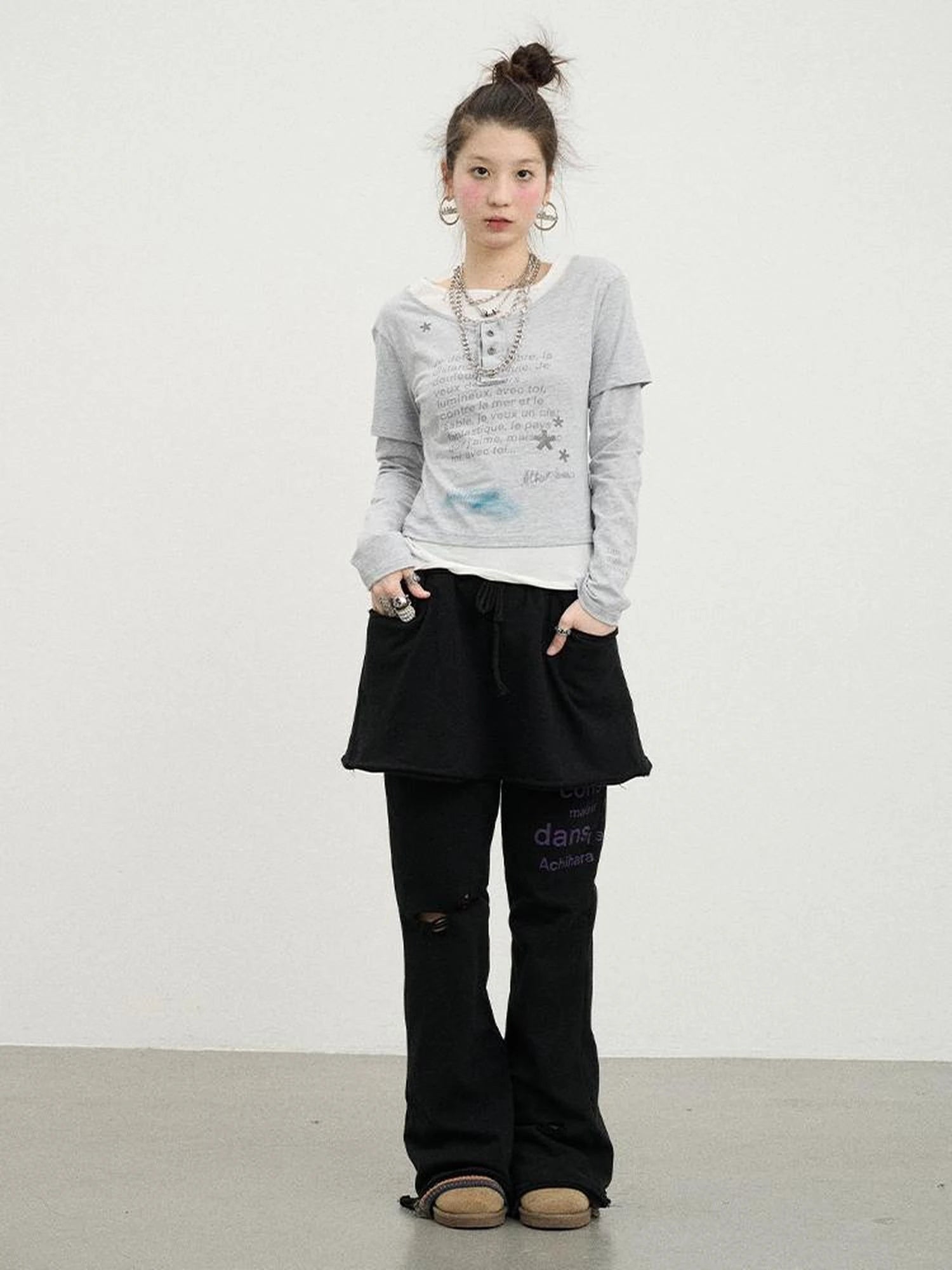 Sunday Park French Print Flared Pants