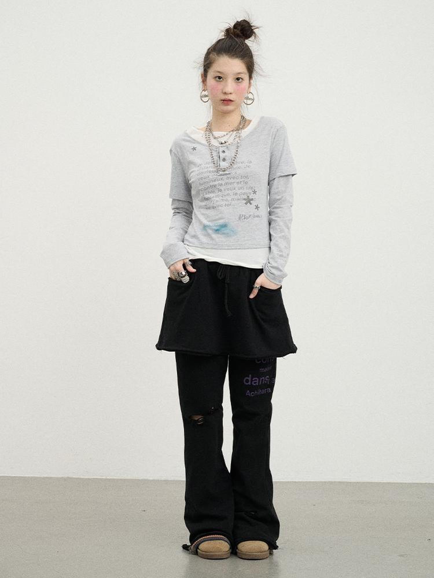 Achihara Sunday Park French Print Flared Pants