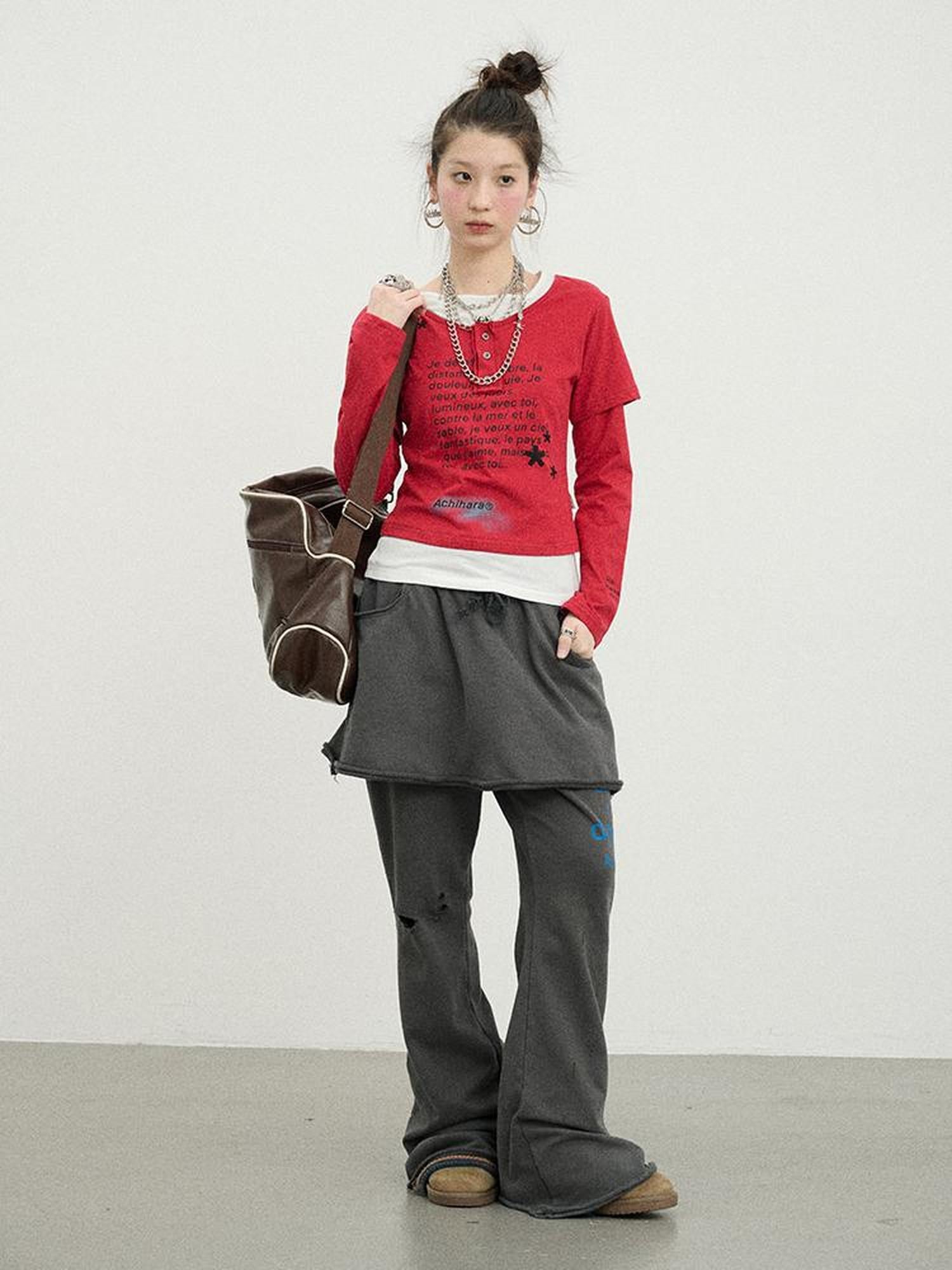 Achihara Sunday Park French Print Flared Pants