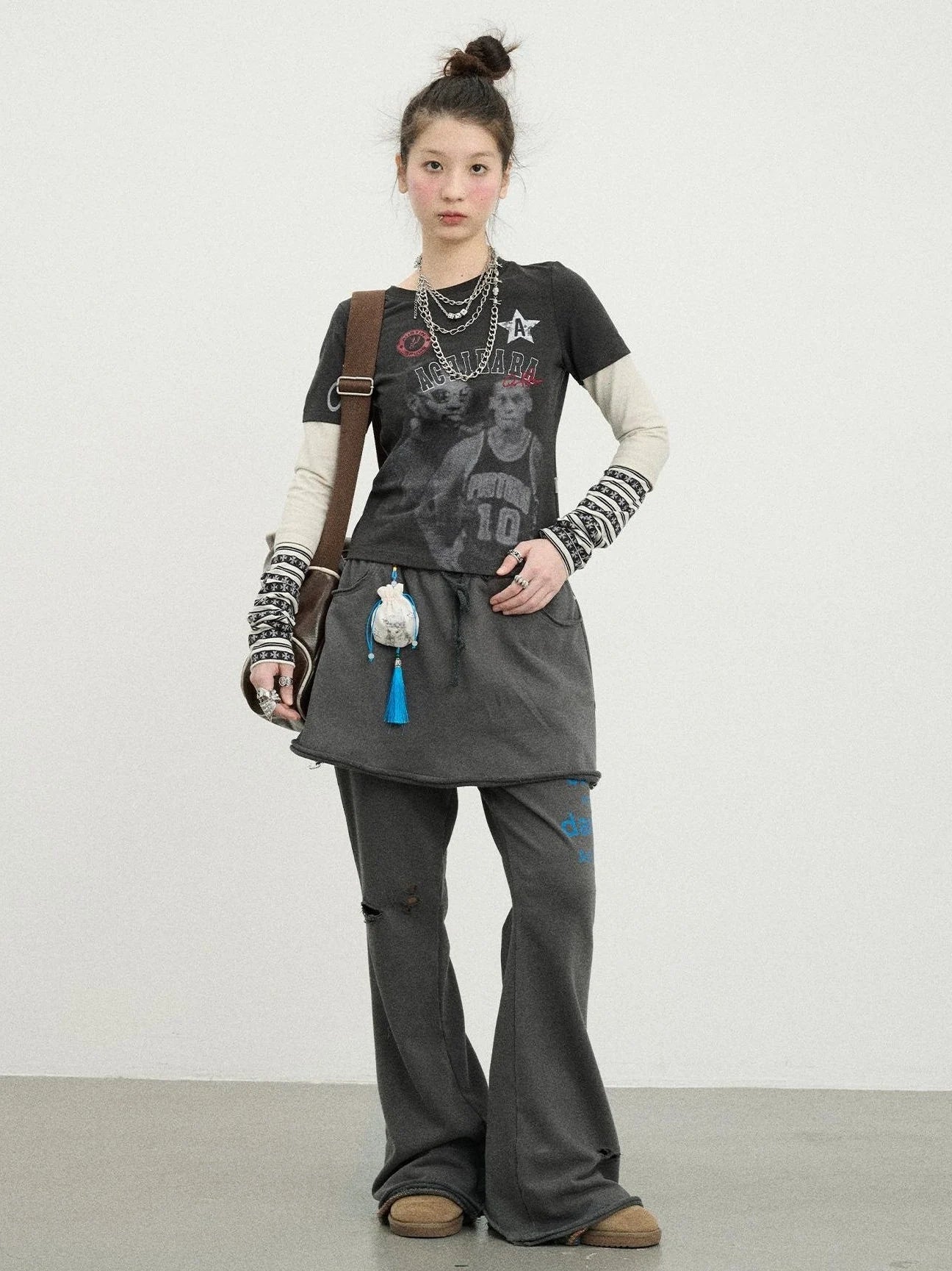 Sunday Park French Print Flared Pants