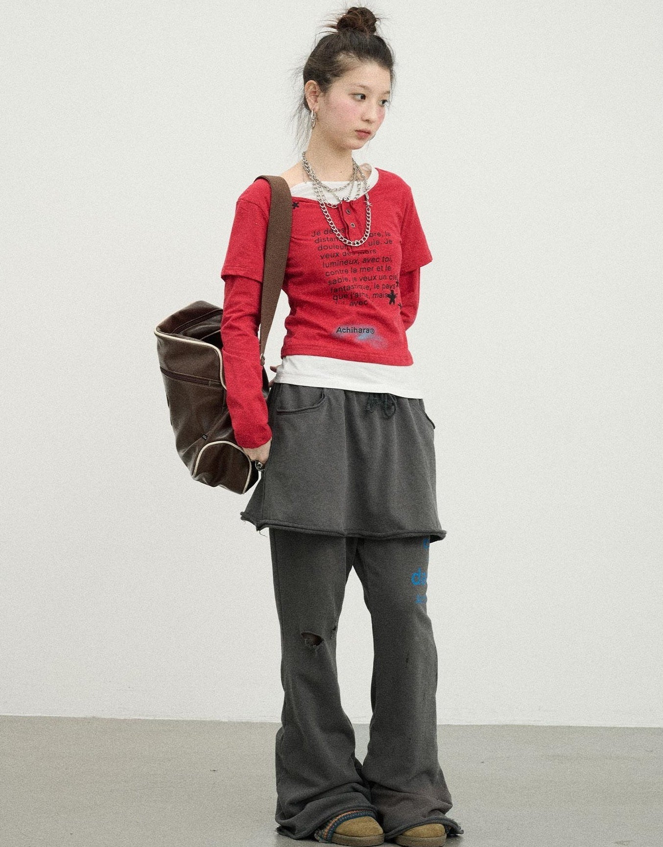 Achihara Sunday Park French Print Flared Pants
