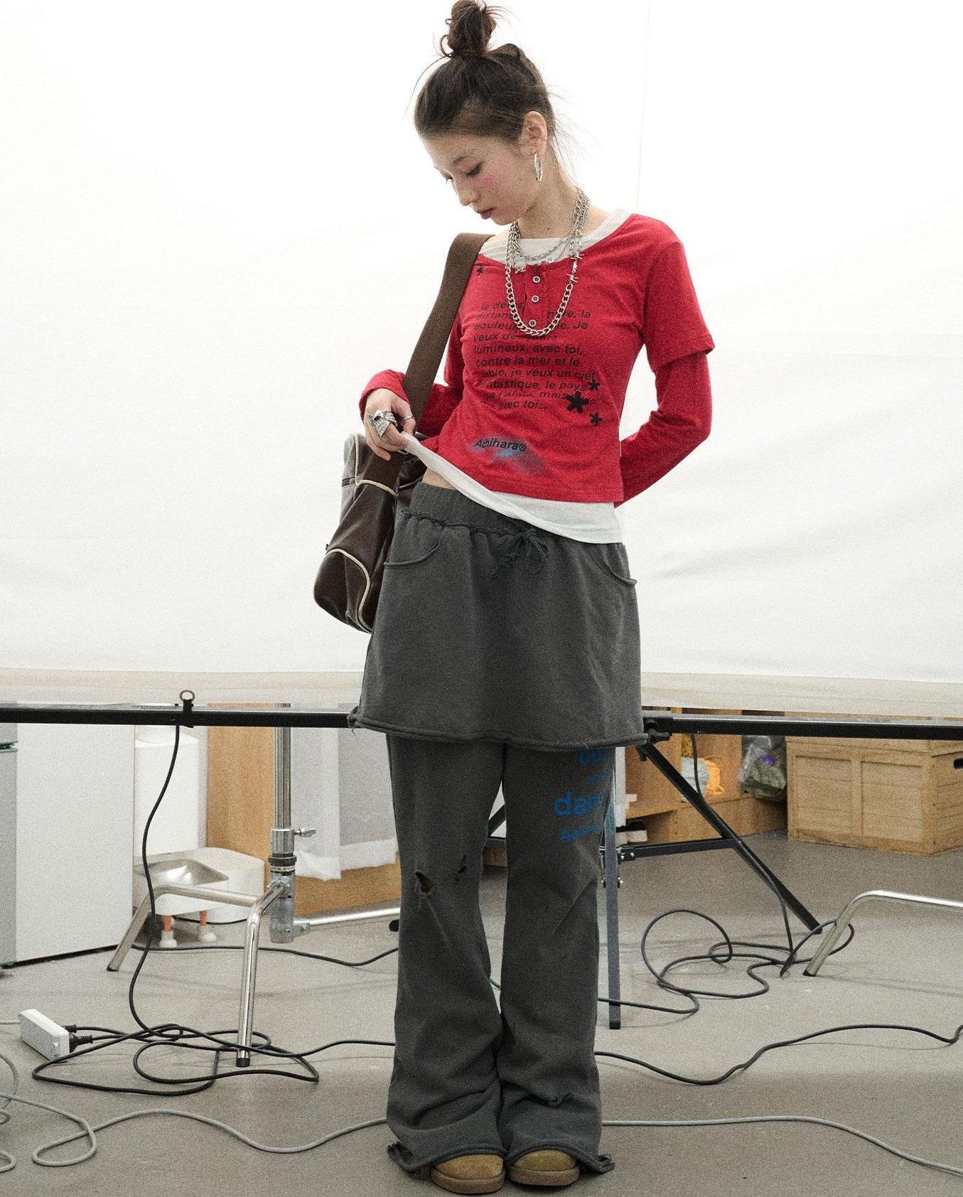 Achihara Sunday Park French Print Flared Pants