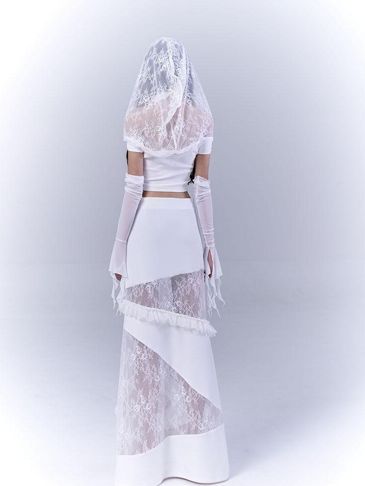 WSW WUSHENWU Sunlight Lace Dream White Elegant Crop Top