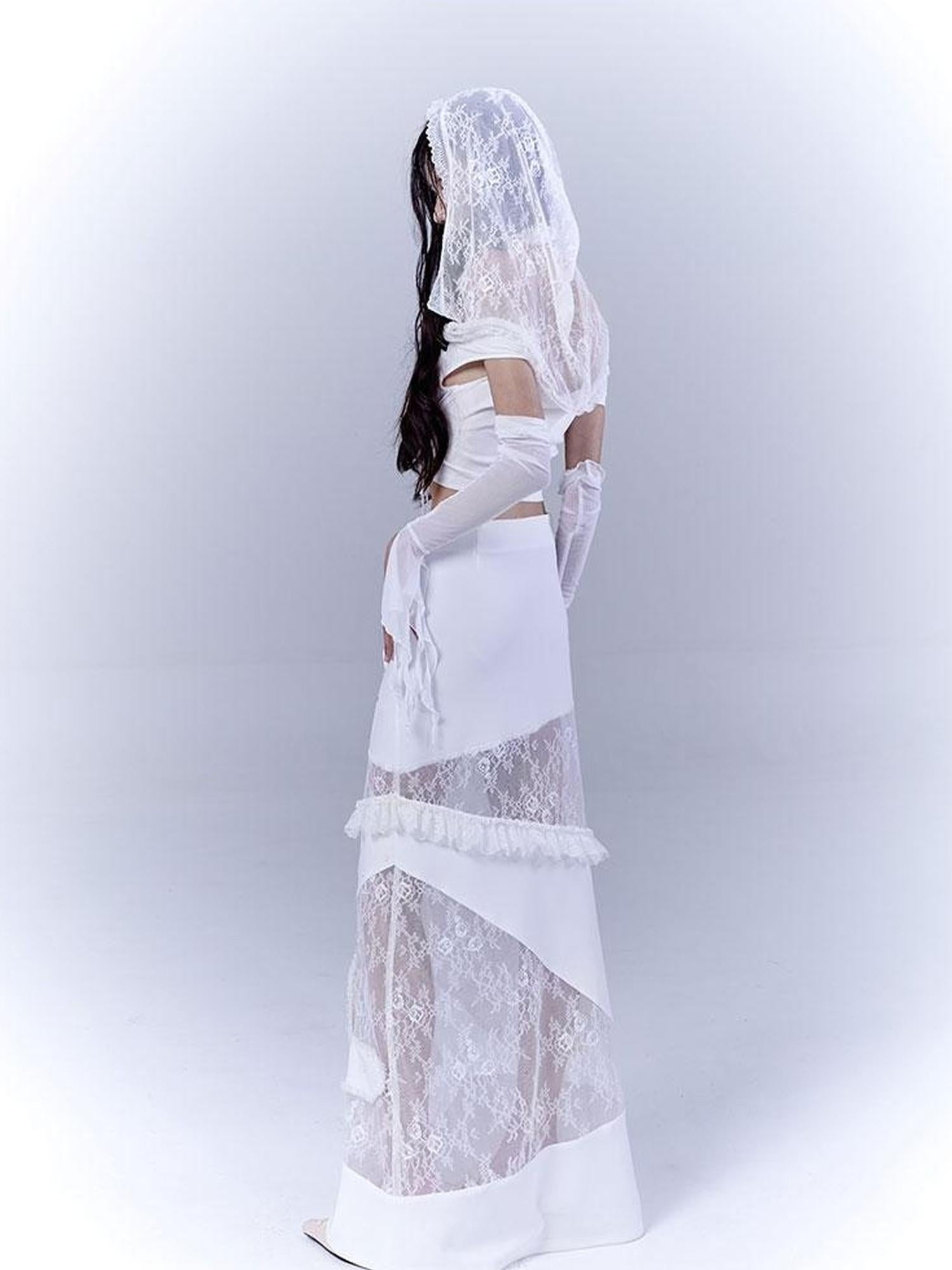 WSW WUSHENWU Sunlight Lace Dream White Elegant Crop Top