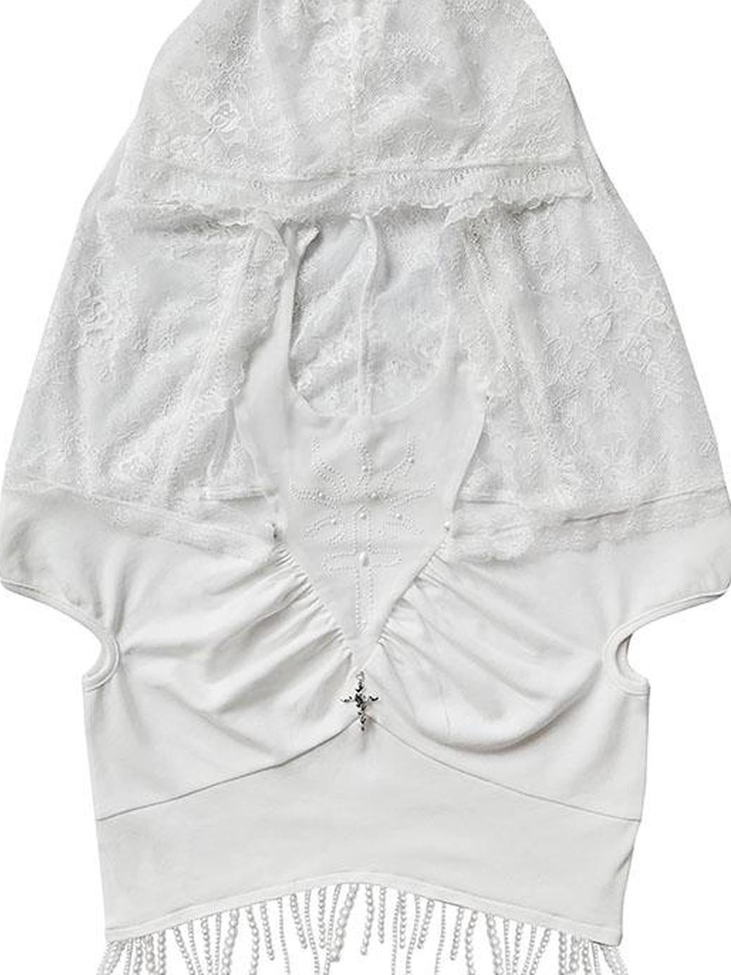WSW WUSHENWU Sunlight Lace Dream White Elegant Crop Top
