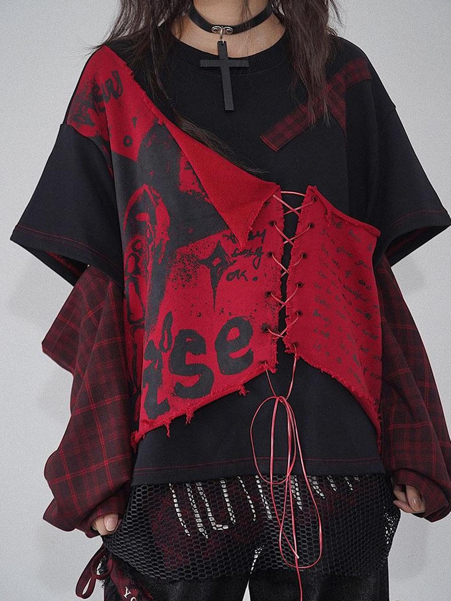 WSW WUSHENWU Surd Novel High Street Grid Patchwork Print Sportswear