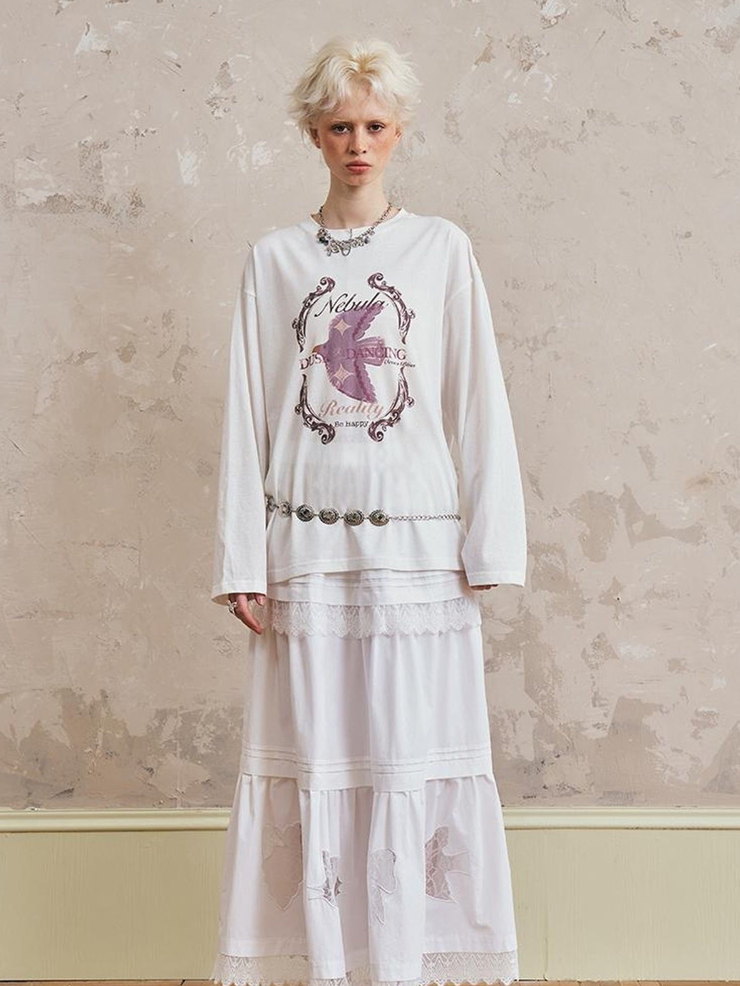 DIDDI MODA Swallow Print Loose Fit Vintage Tee