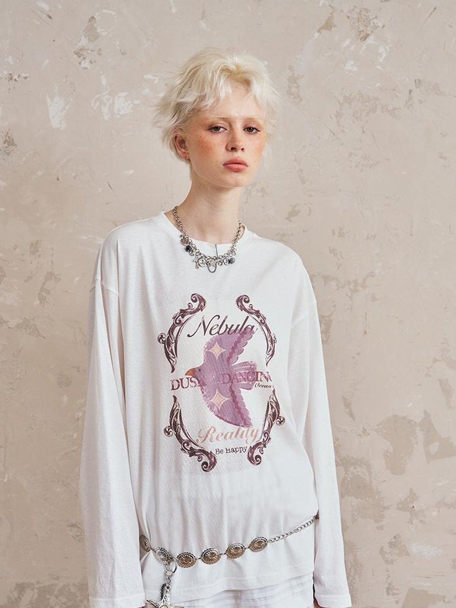 DIDDI MODA Swallow Print Loose Fit Vintage Tee
