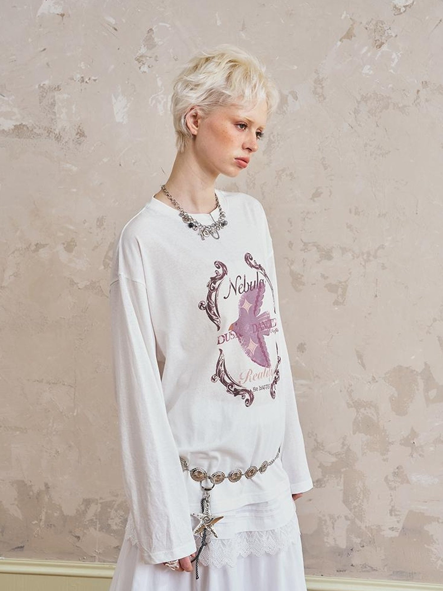 DIDDI MODA Swallow Print Loose Fit Vintage Tee