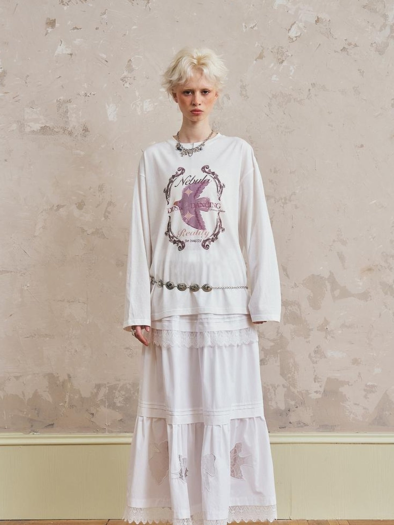 DIDDI MODA Swallow Print Loose Fit Vintage Tee