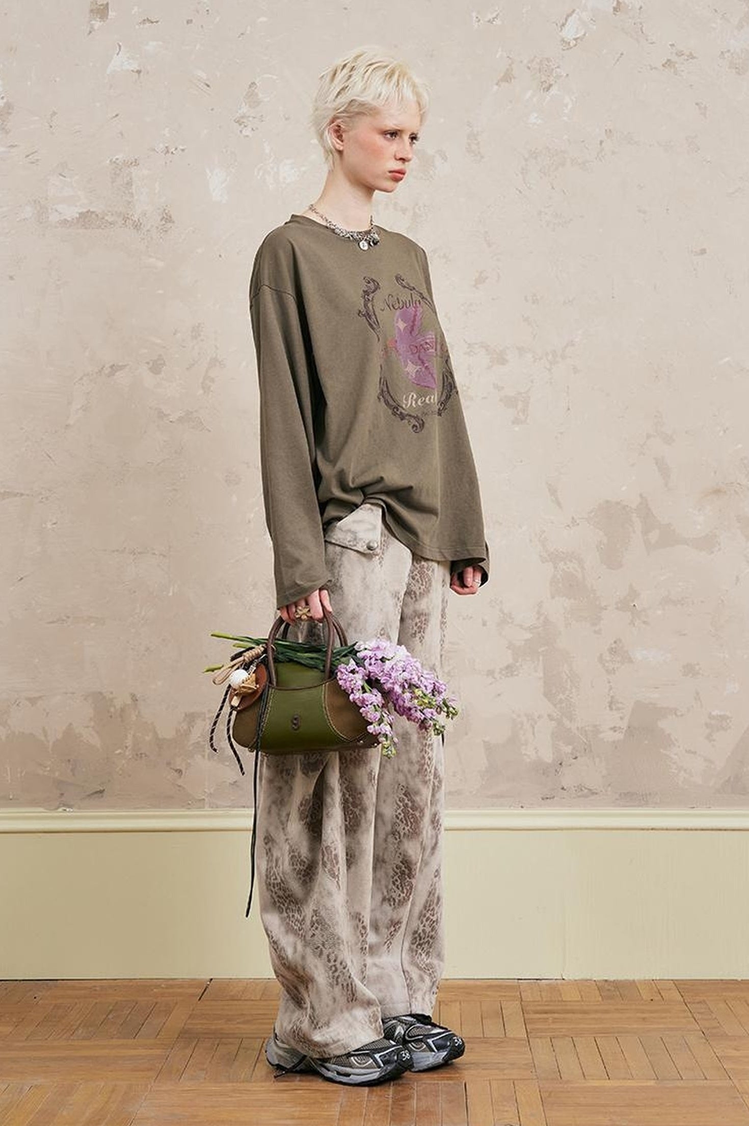DIDDI MODA Swallow Print Tee Snake Pattern Pants Set