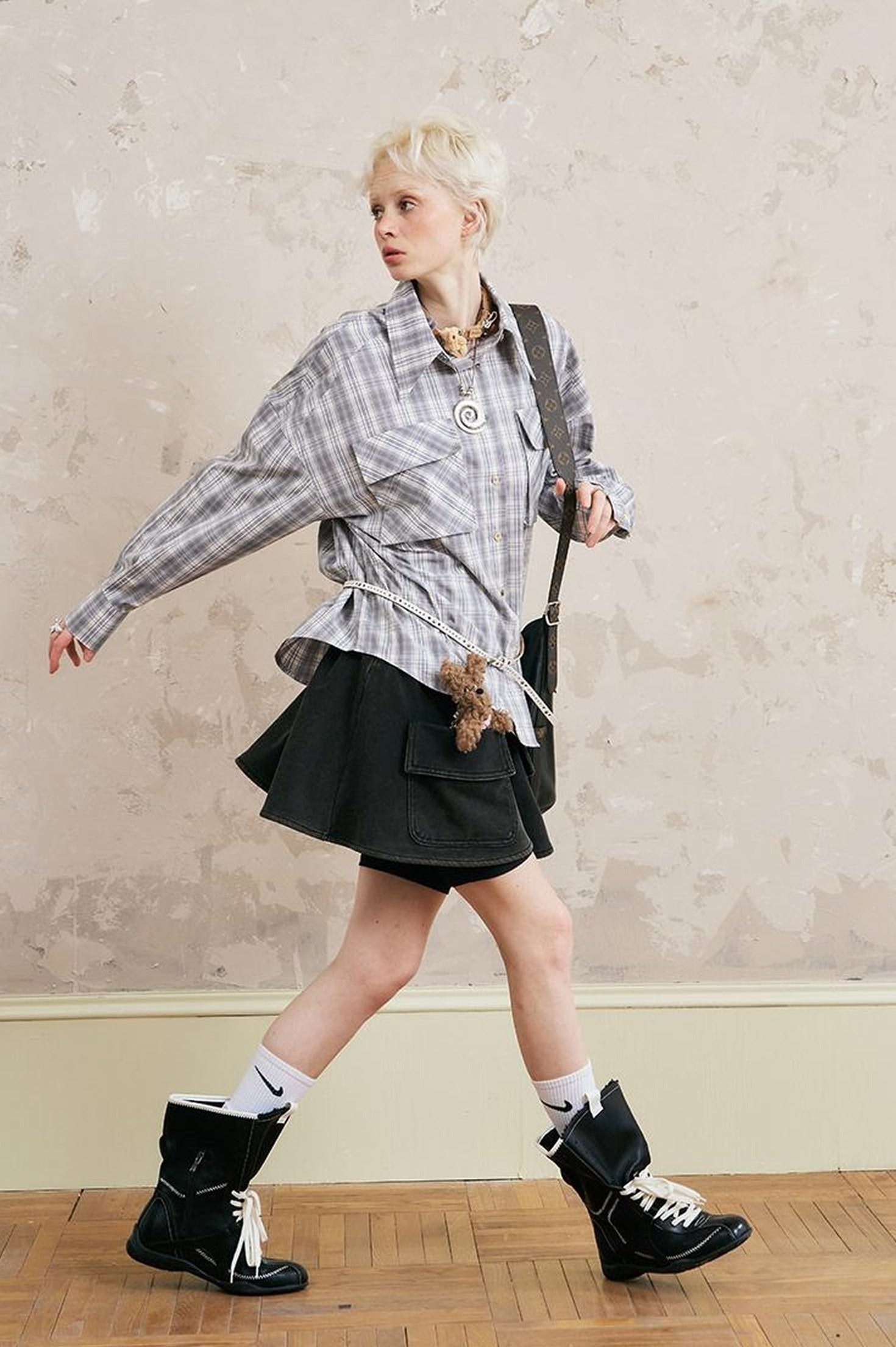 DIDDI MODA Swallow Print Tee Striped Knit Top Washed Pocket Skirt Set