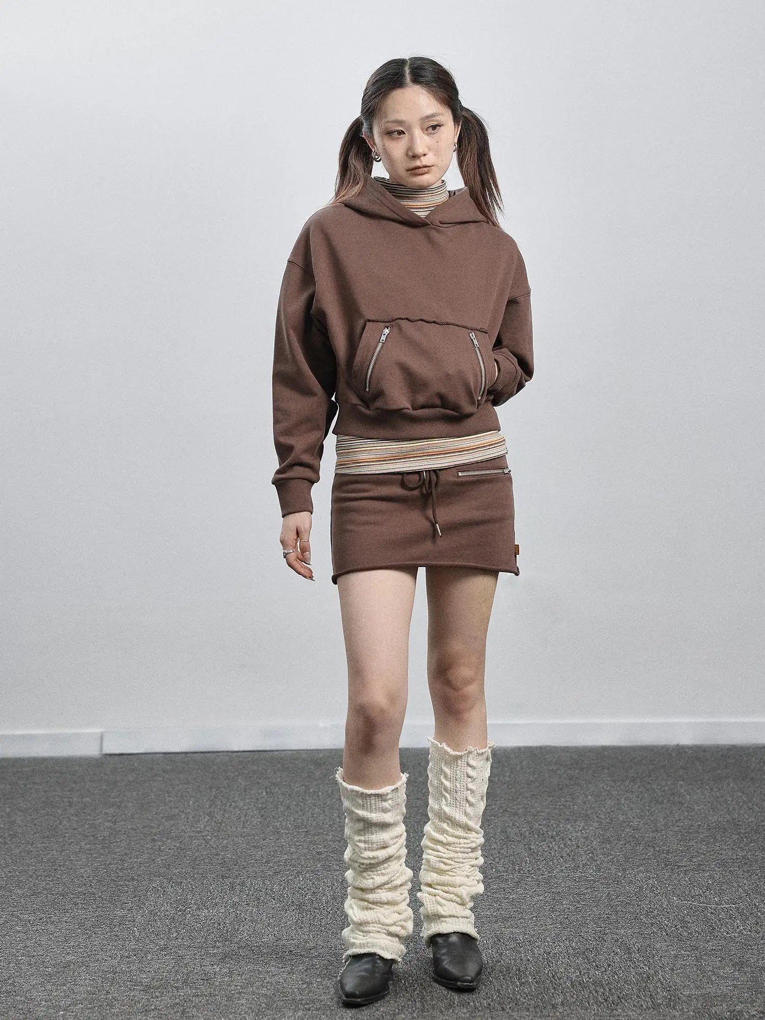 Achihara Hooded Zip Up Sweatshirt & Skirt Set