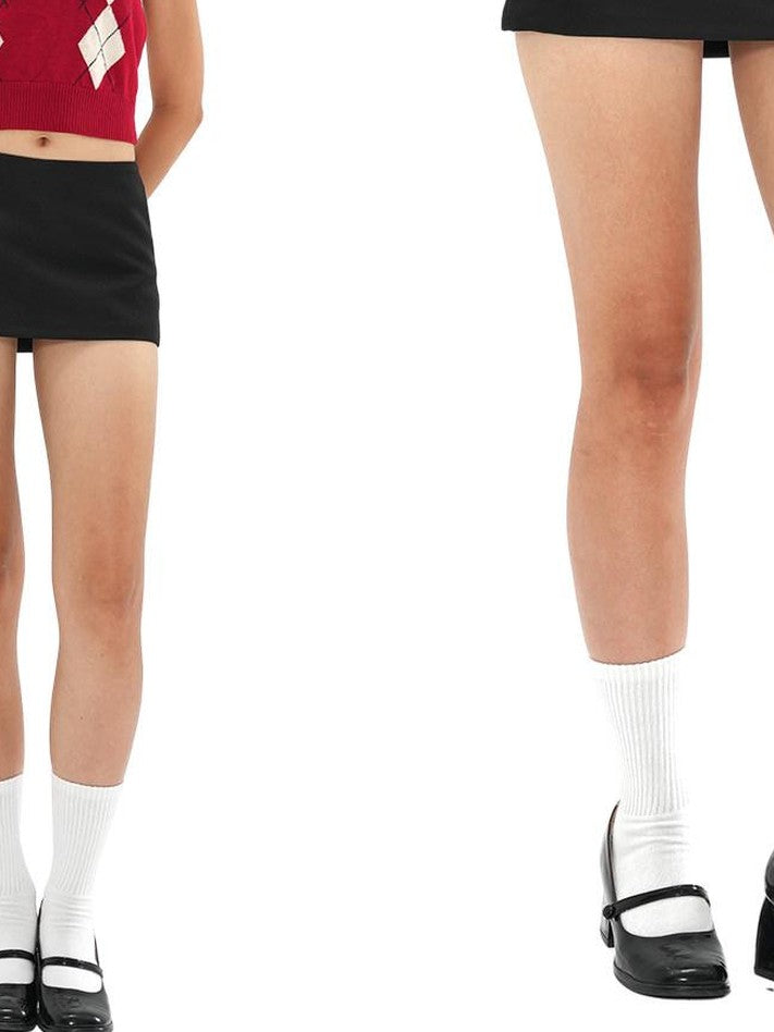 SweetChilling Black Satin A Line Low Waist Built In Shorts Women&