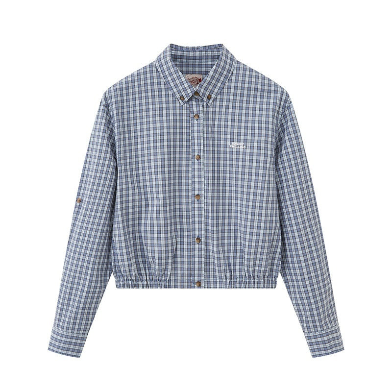 SweetChilling Blue Plaid Long Sleeve Shirt Jacket Bustier Women&