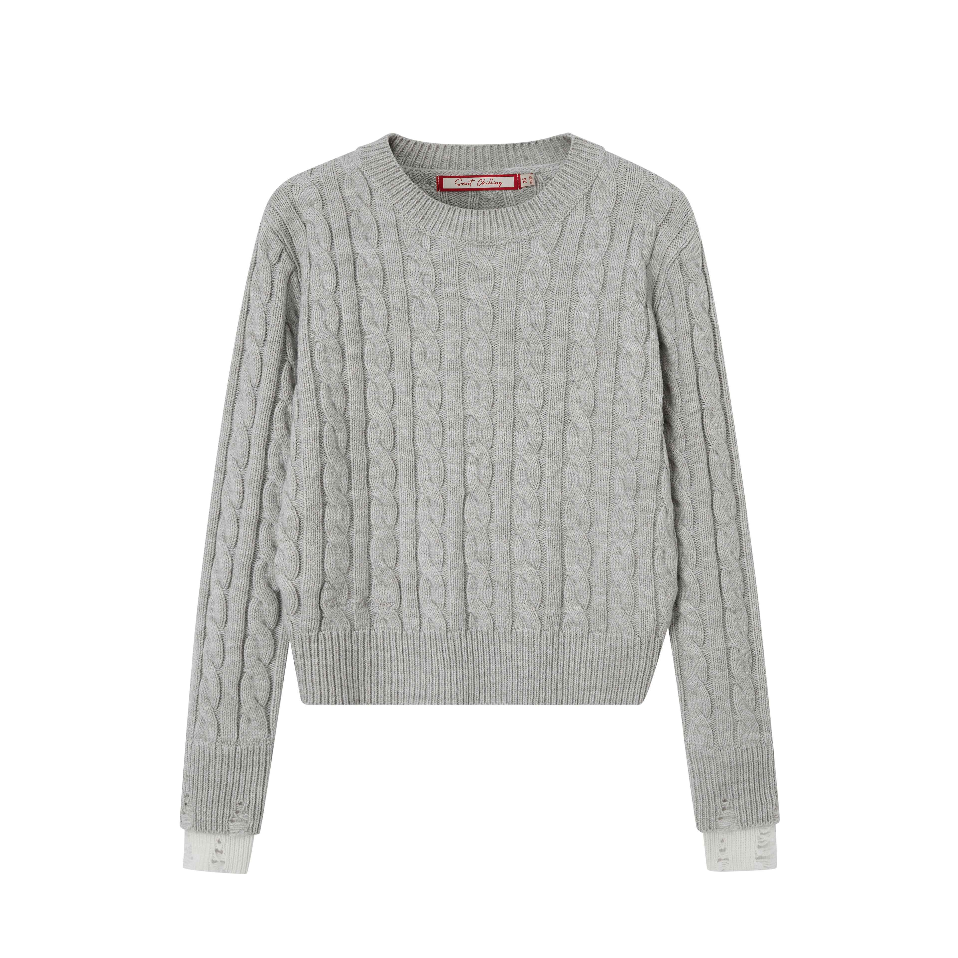 SweetChilling Cable Knit Colorblock Loose Fit Women&