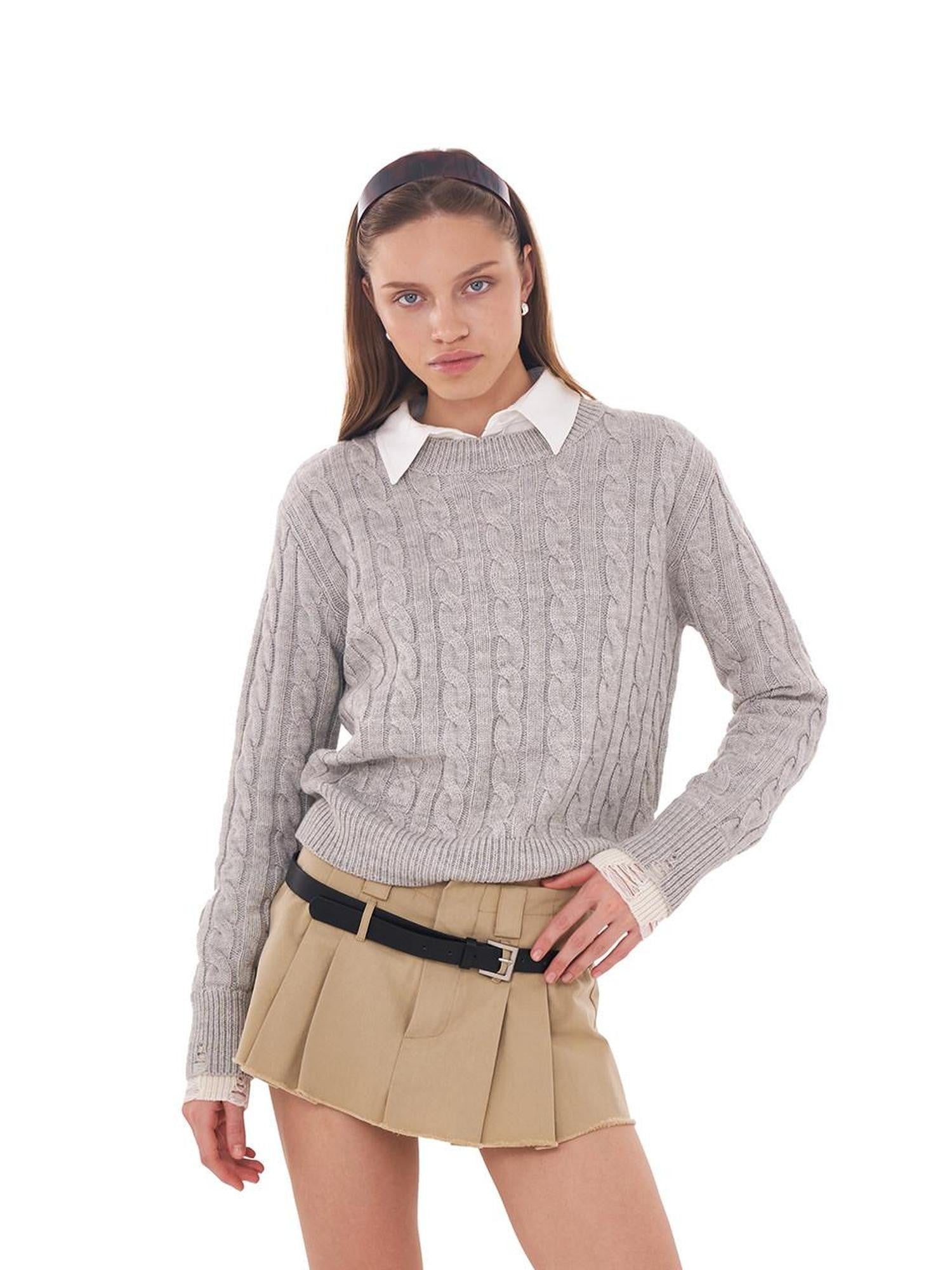SweetChilling Cable Knit Colorblock Loose Fit Women&