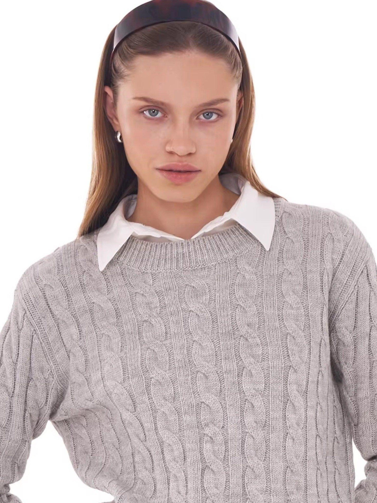 SweetChilling Cable Knit Colorblock Loose Fit Women&