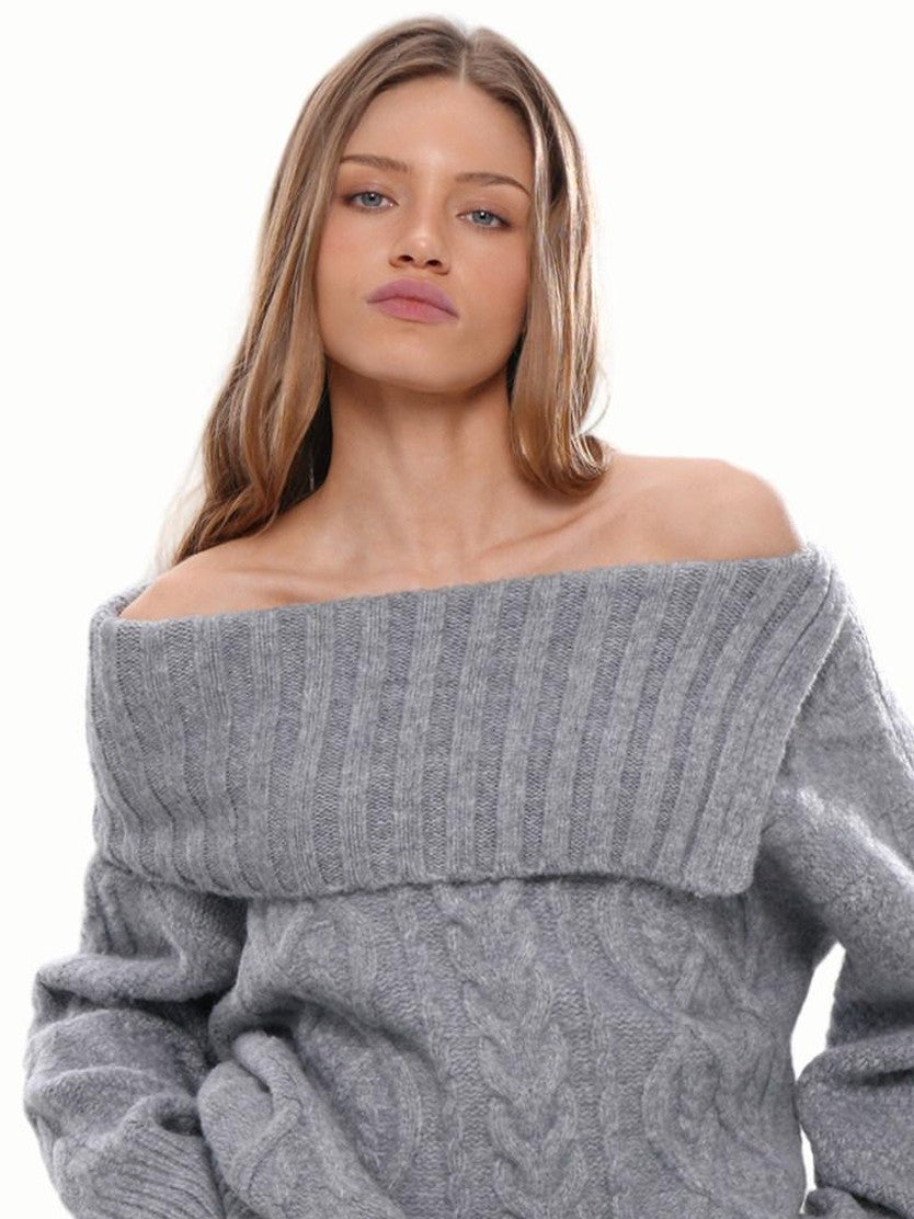 SweetChilling Chunky Cable Turn Down Collar Women&