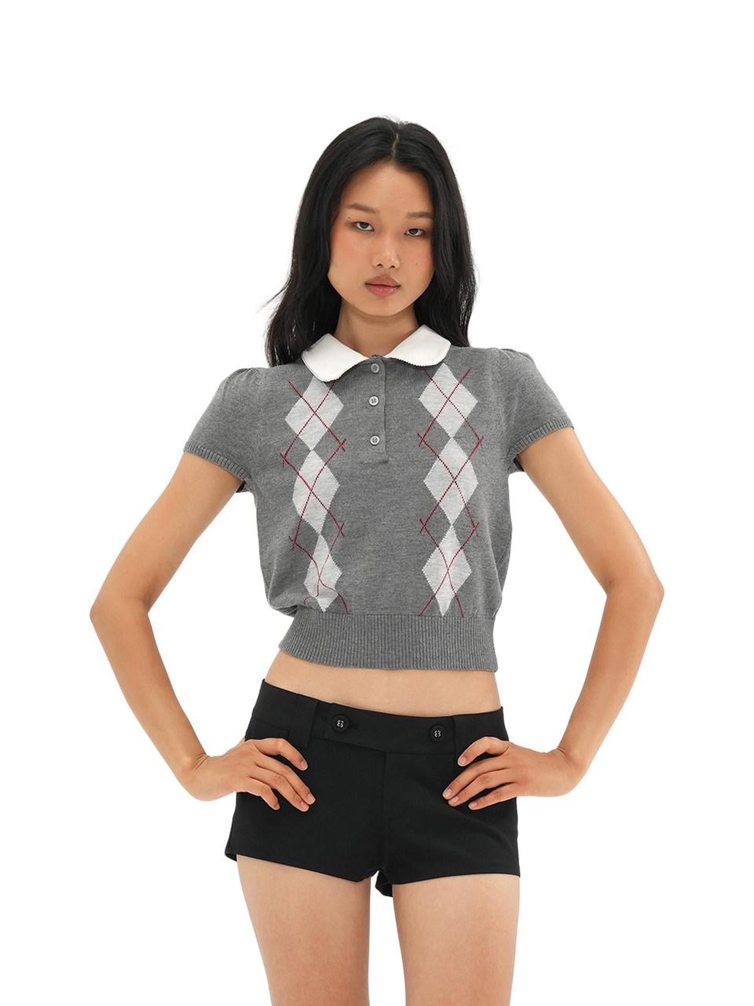 SweetChilling Colorblock Diamond Jacquard Faux Layered Women&