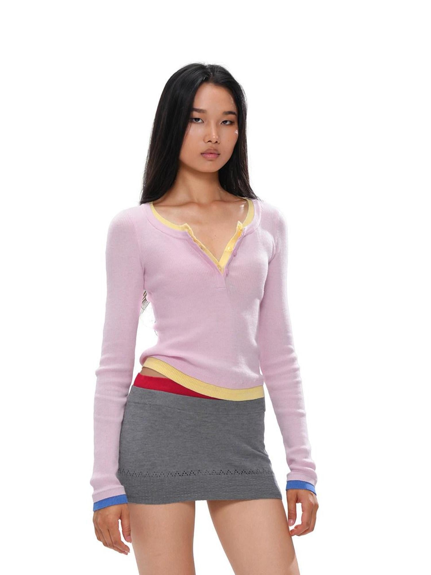 SweetChilling Colorblock Layered Faux Two Piece Knit Women&