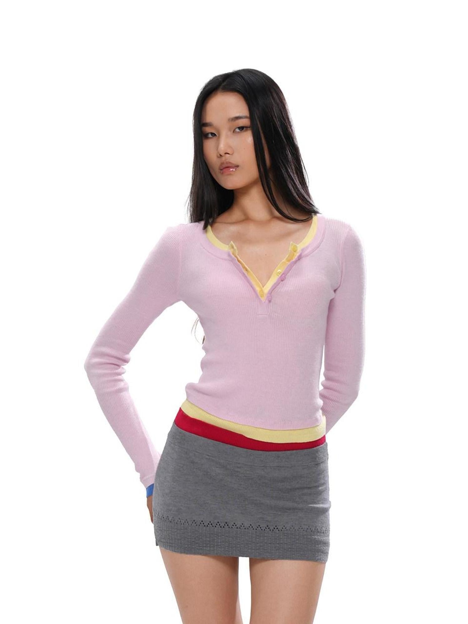 SweetChilling Colorblock Layered Faux Two Piece Knit Women&
